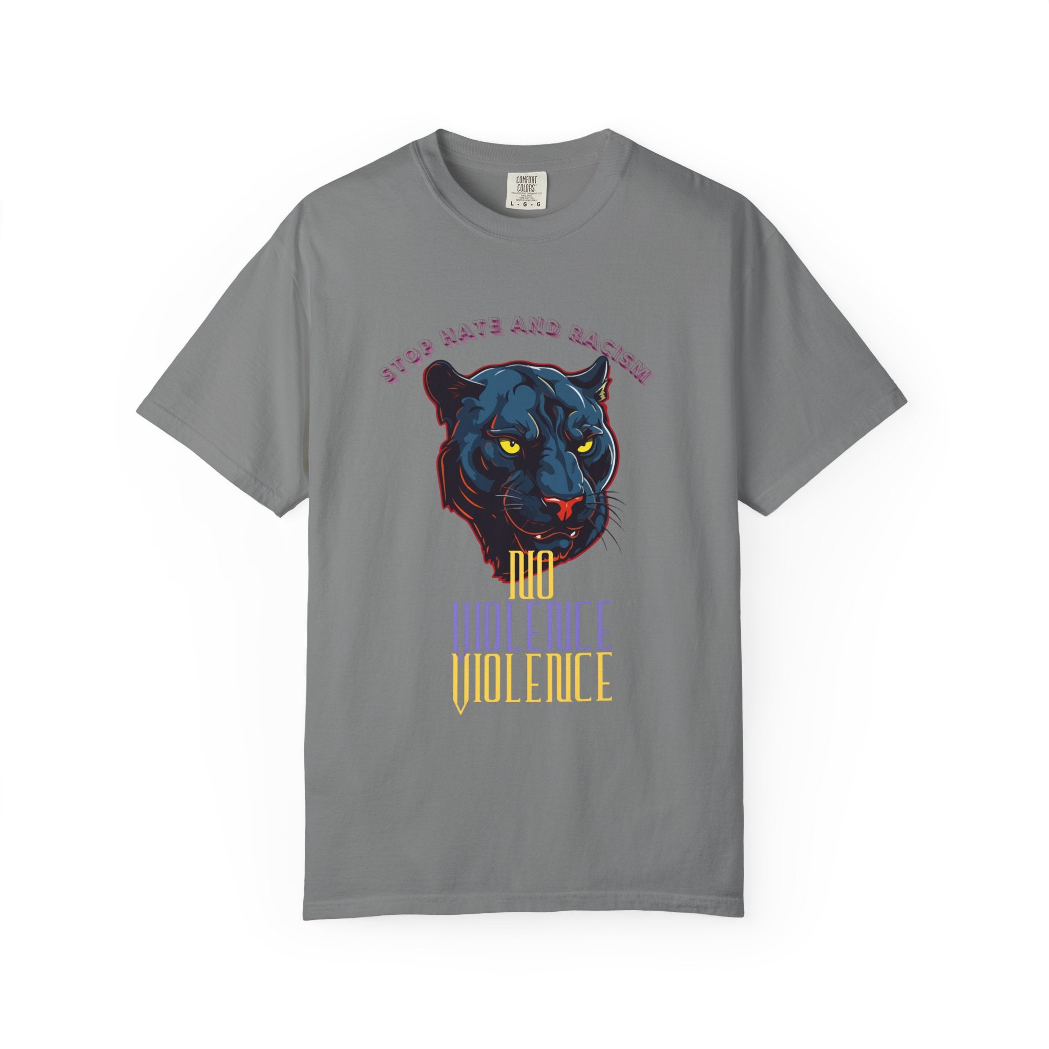 No Violence Panther T-Shirt — Graphic Animal Tee with 'No Violence' Text