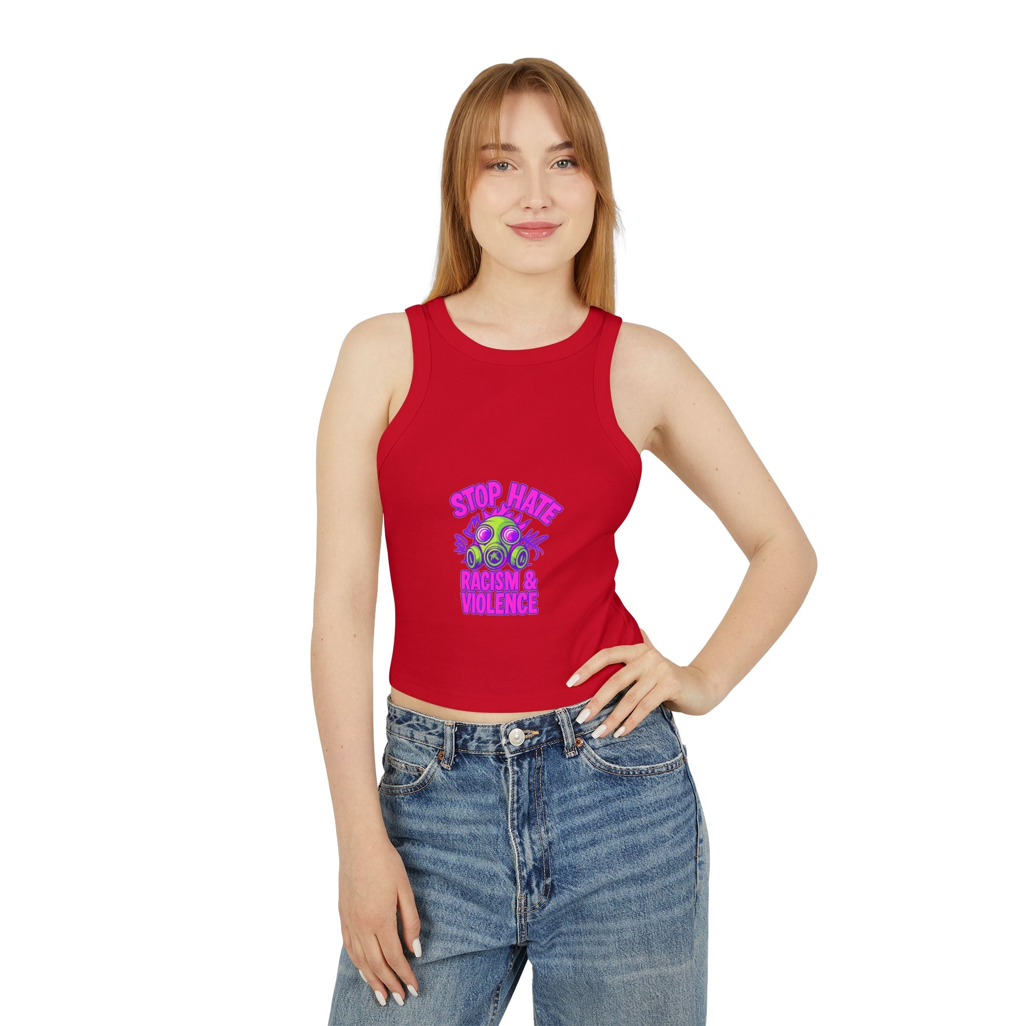 Racer Tank — "Stop Hate" Anti-Racism Gas Mask Graphic