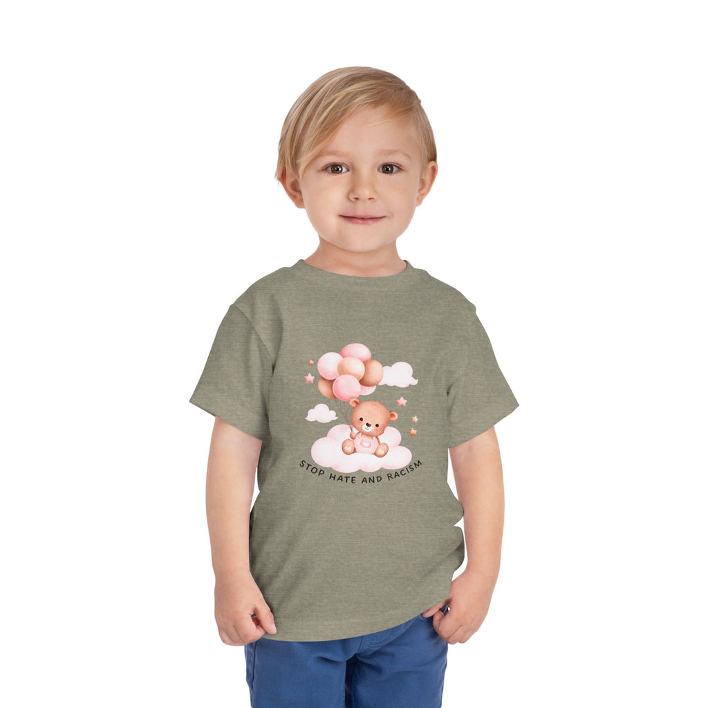 Toddler Tee — Cute Teddy with Balloons “Stop Hate and Racism”