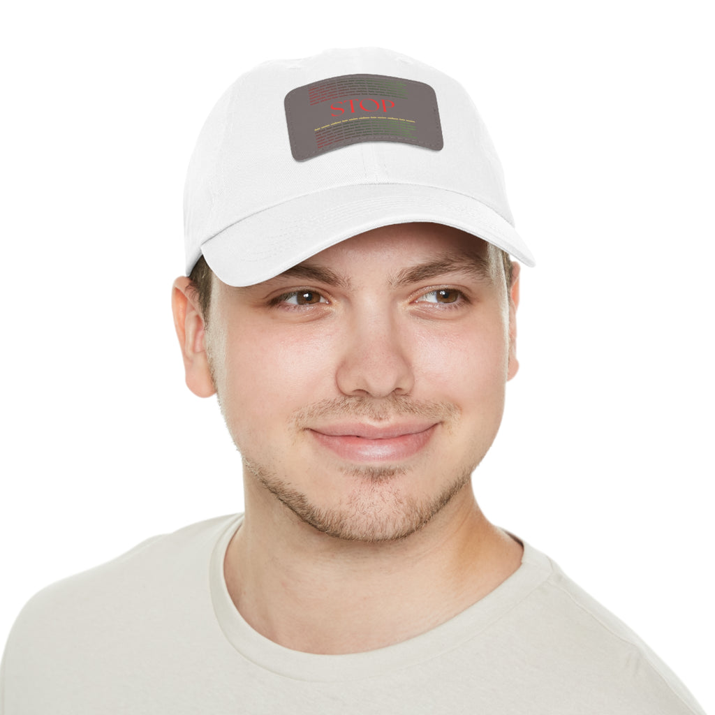 Leather Patch Dad Hat — 'STOP' Embossed Casual Baseball Cap