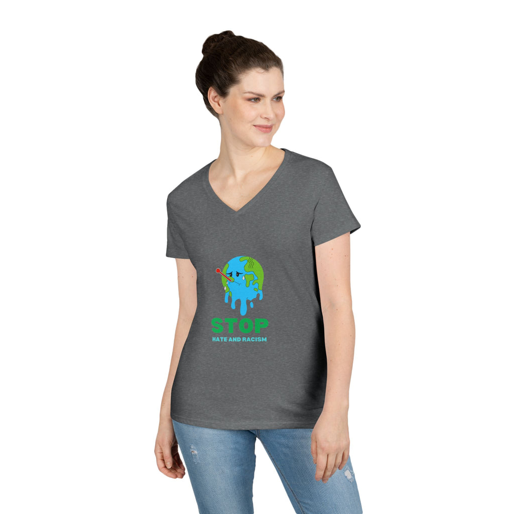 Stop Hate and Racism Eco V-Neck T-Shirt
