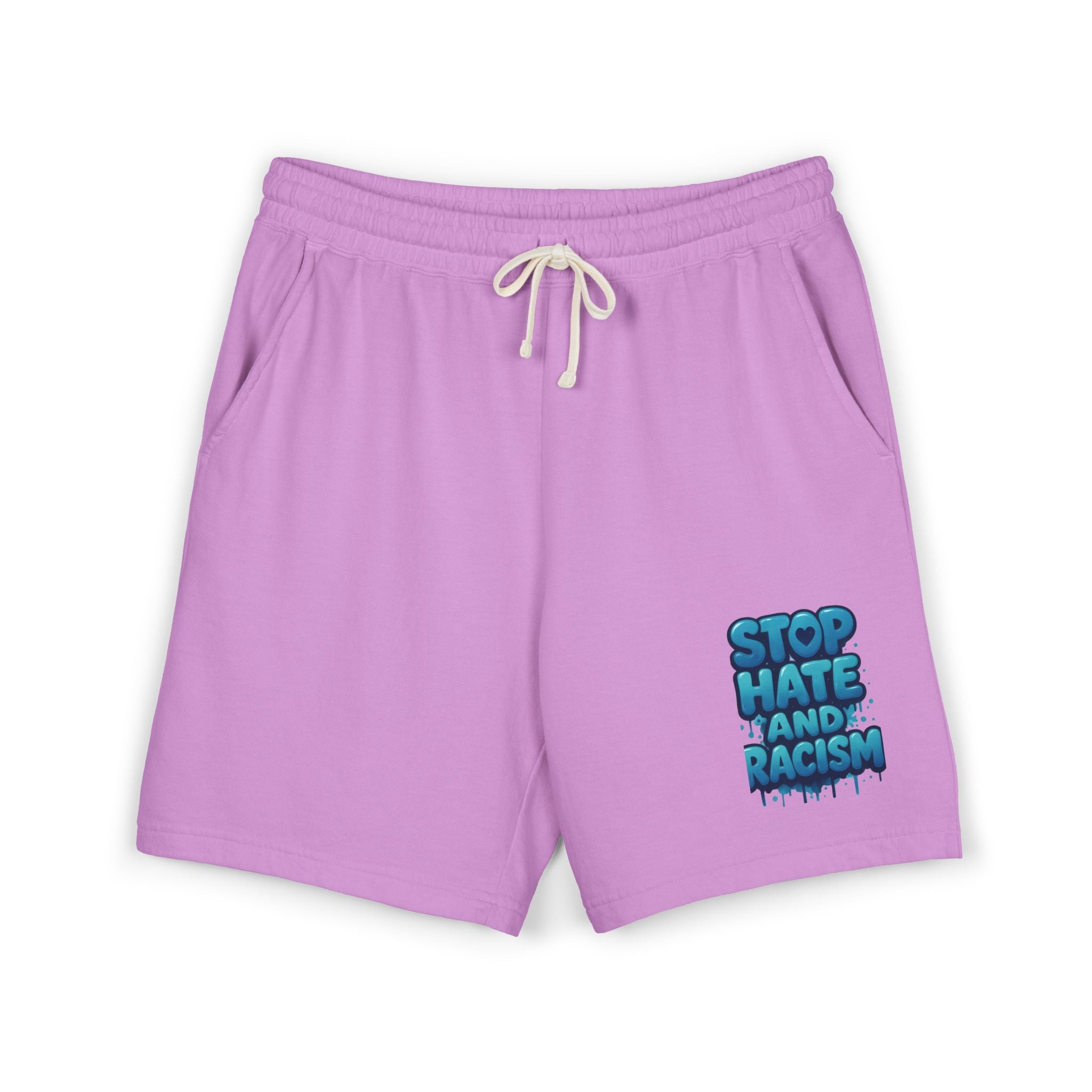 Stop Hate and Racism Fleece Sweat Shorts — Garment-Dyed Lightweight Lounge Shorts