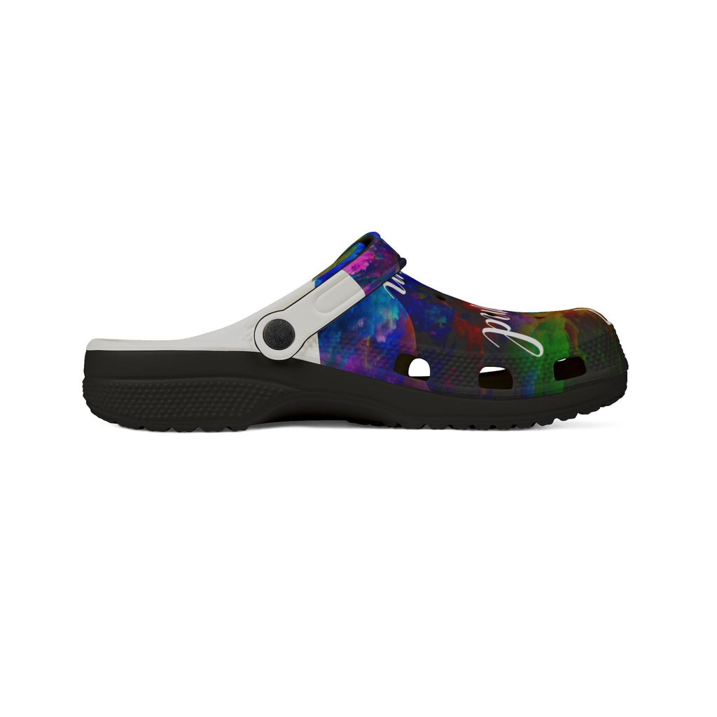 Stop Hate and Racism EVA Foam Clogs — Colorful Tie-Dye Statement Shoes