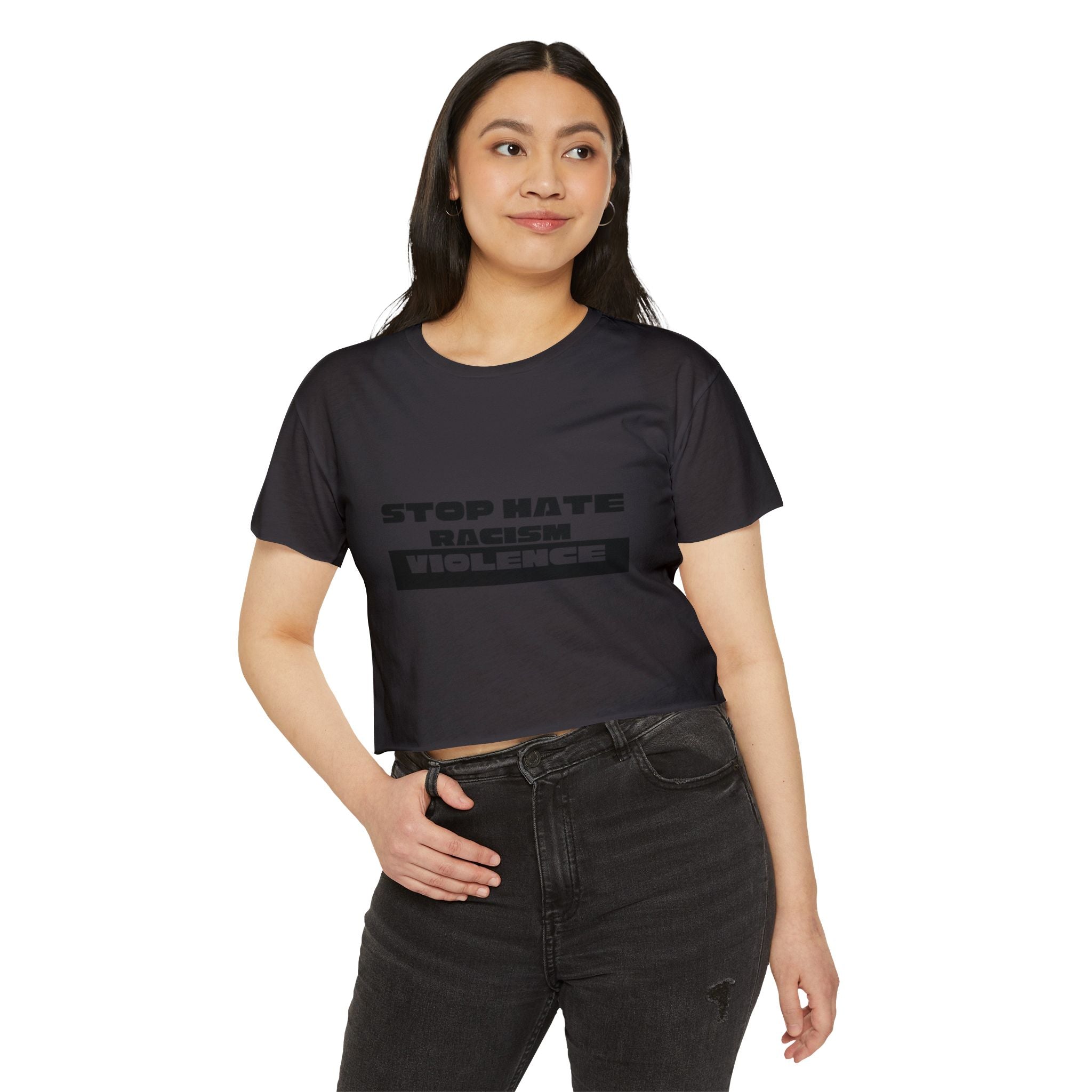 Stop Hate Racism Violence Crop Top — Women's Protest Festival Tee