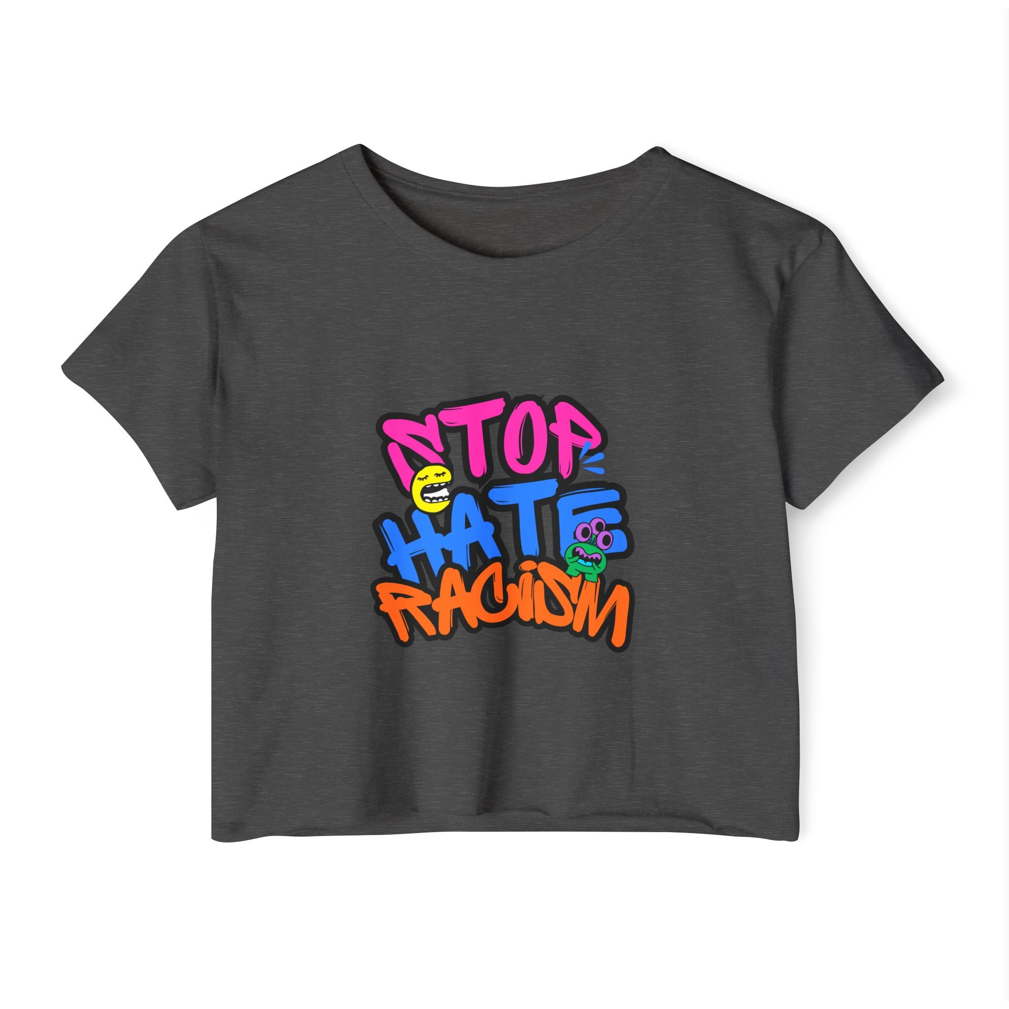 Crop Top — "Stop Hate Racism" Colorful Graffiti Festival Tee