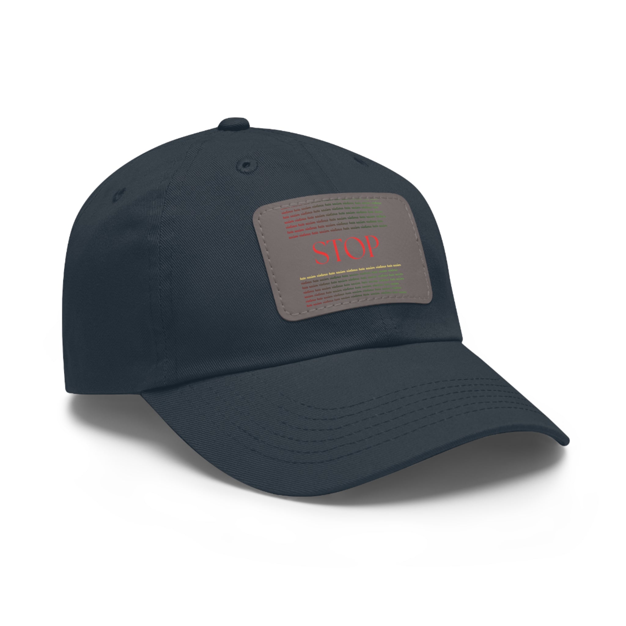Leather Patch Dad Hat — 'STOP' Embossed Casual Baseball Cap
