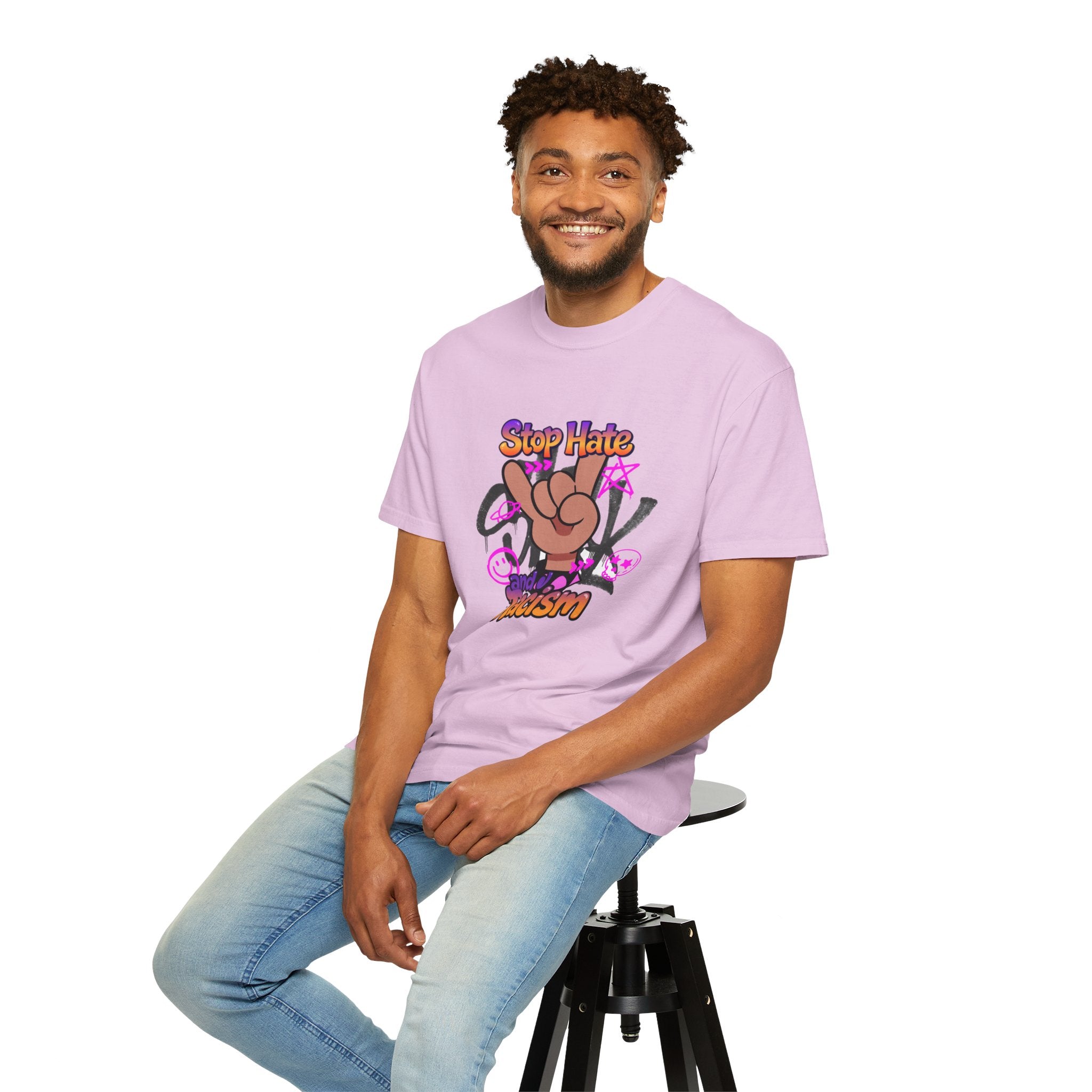 Stop Hate and Racism Graphic T-Shirt – Anti-Racism Solidarity Tee
