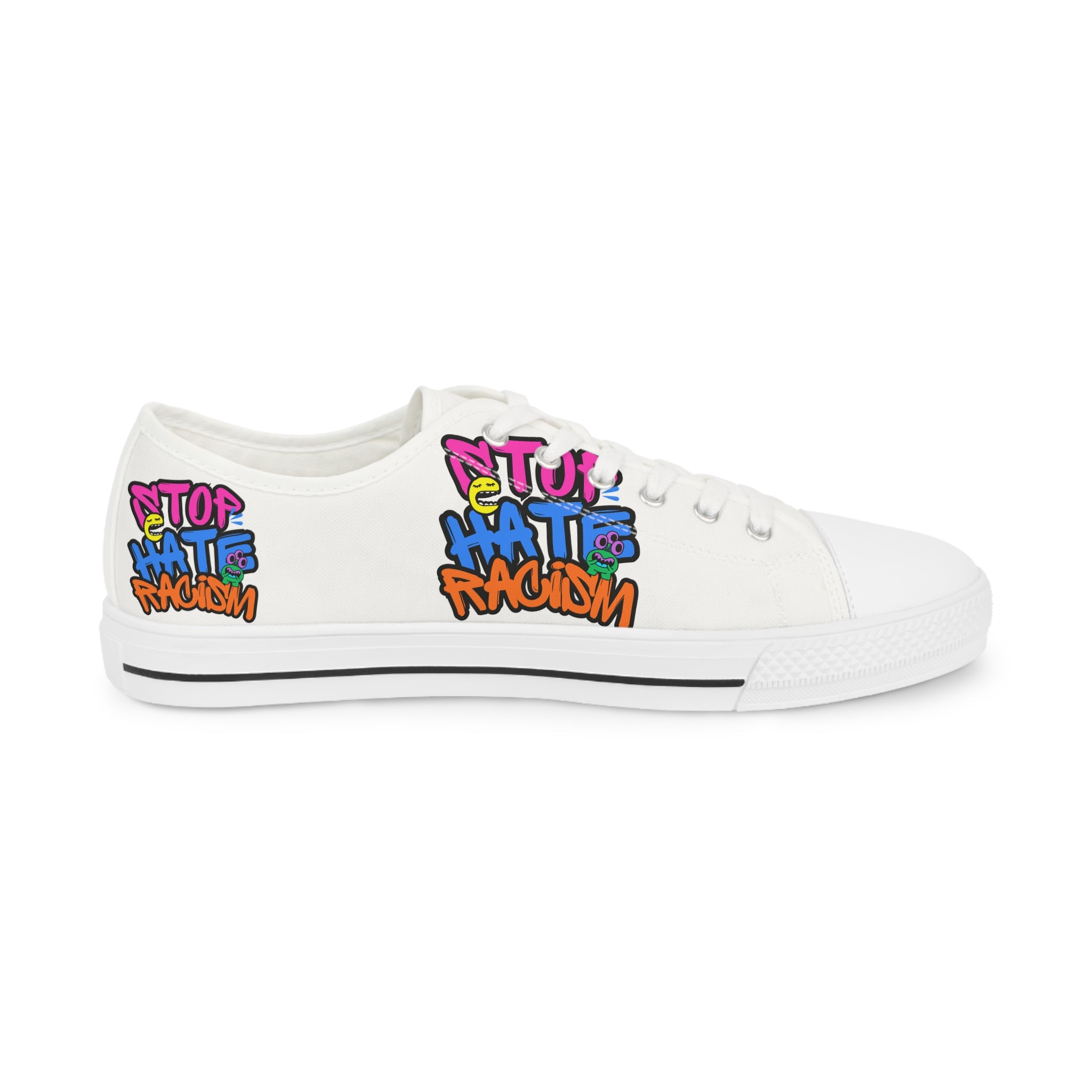 Low Top Sneakers — Colorful 'Stop Hate, Spread Love' Graffiti Design