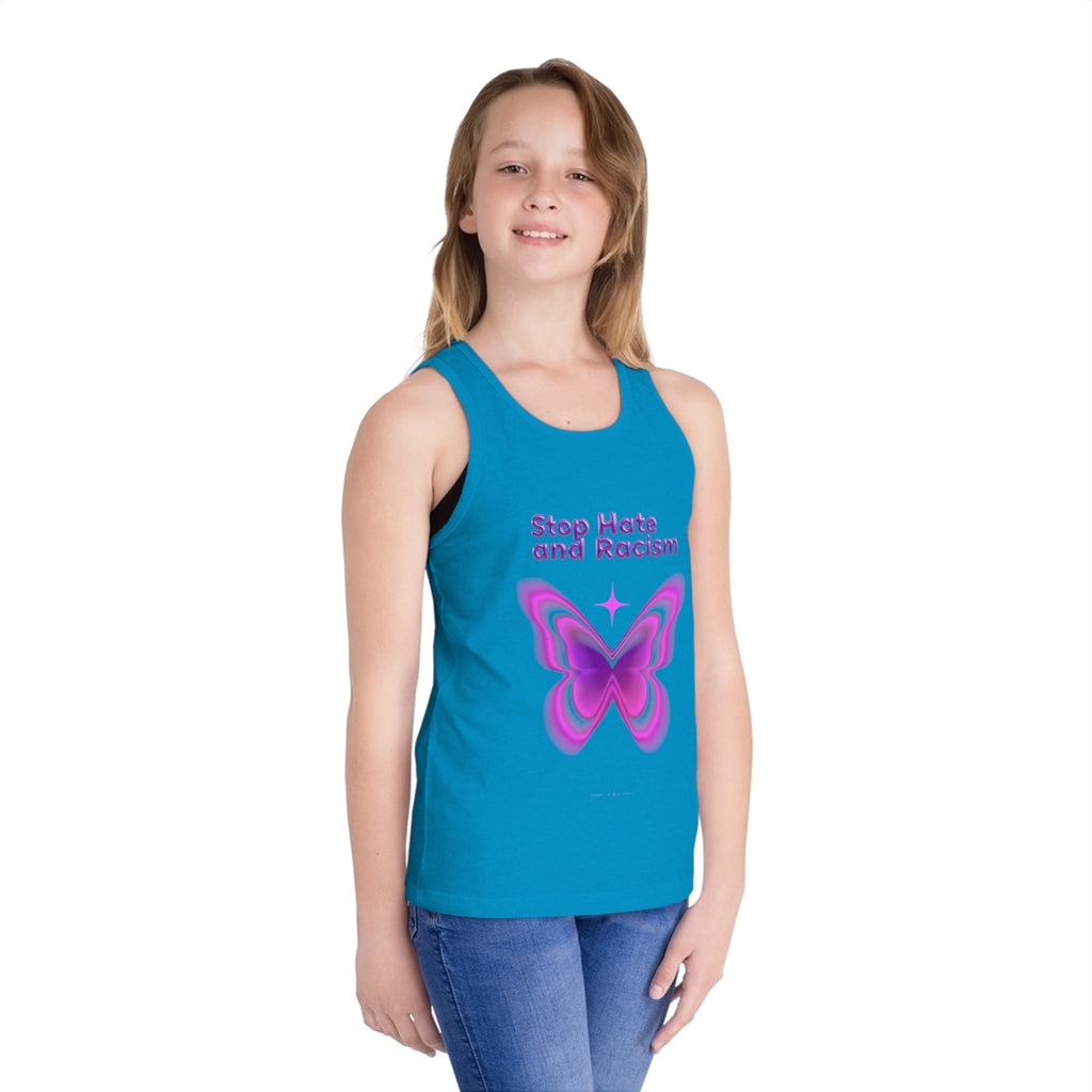 Kids Tank Top — "Stop Hate and Racism" Purple Butterfly Anti-Racism Tee