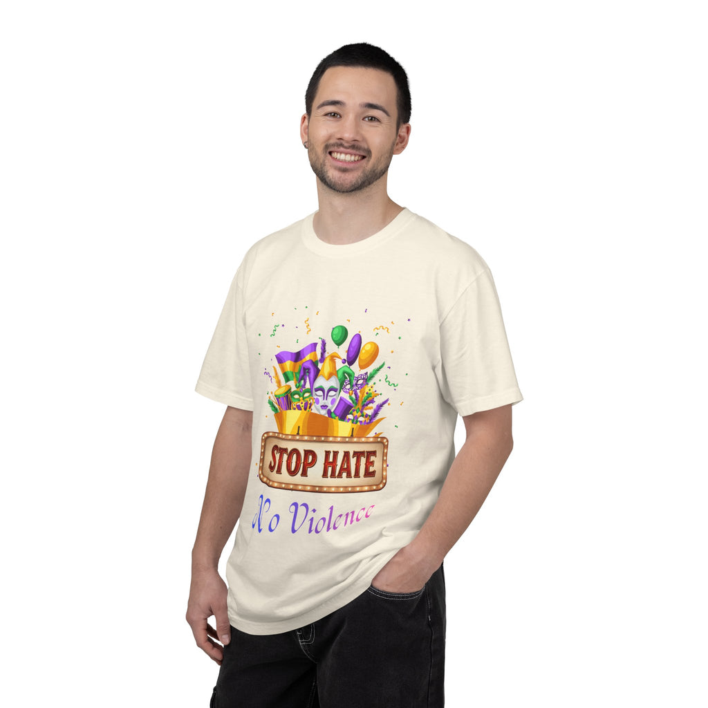 T-Shirt — "Stop Hate, No Violence" Mardi Gras Parade Design
