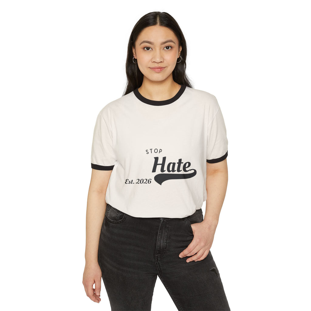 Stop Hate Ringer T-Shirt — Vintage Est. 2026 Anti-Hate Tee
