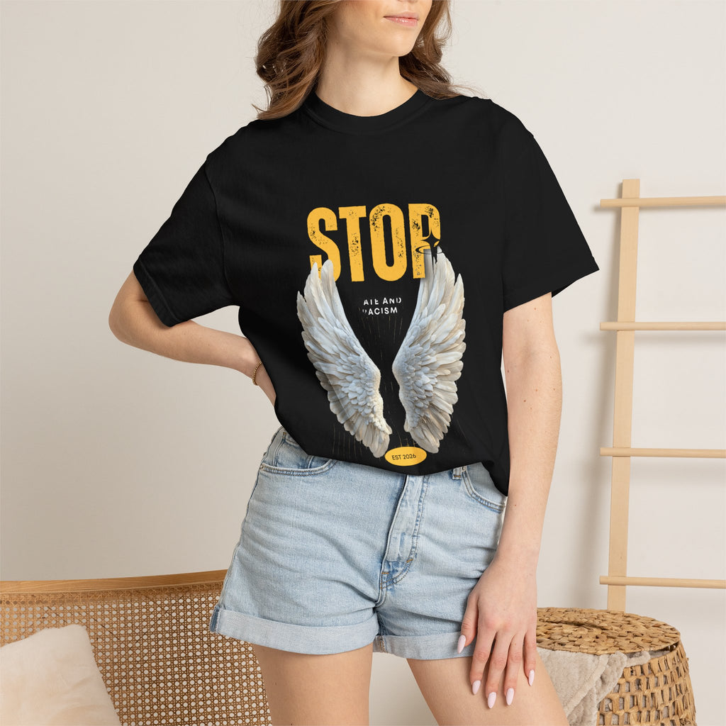 Angel Wings "STOP" Graphic T‑Shirt