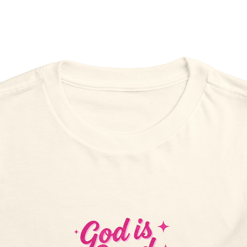 Toddler Tee – "God is Good Time" Pink Script Christian Kids Shirt