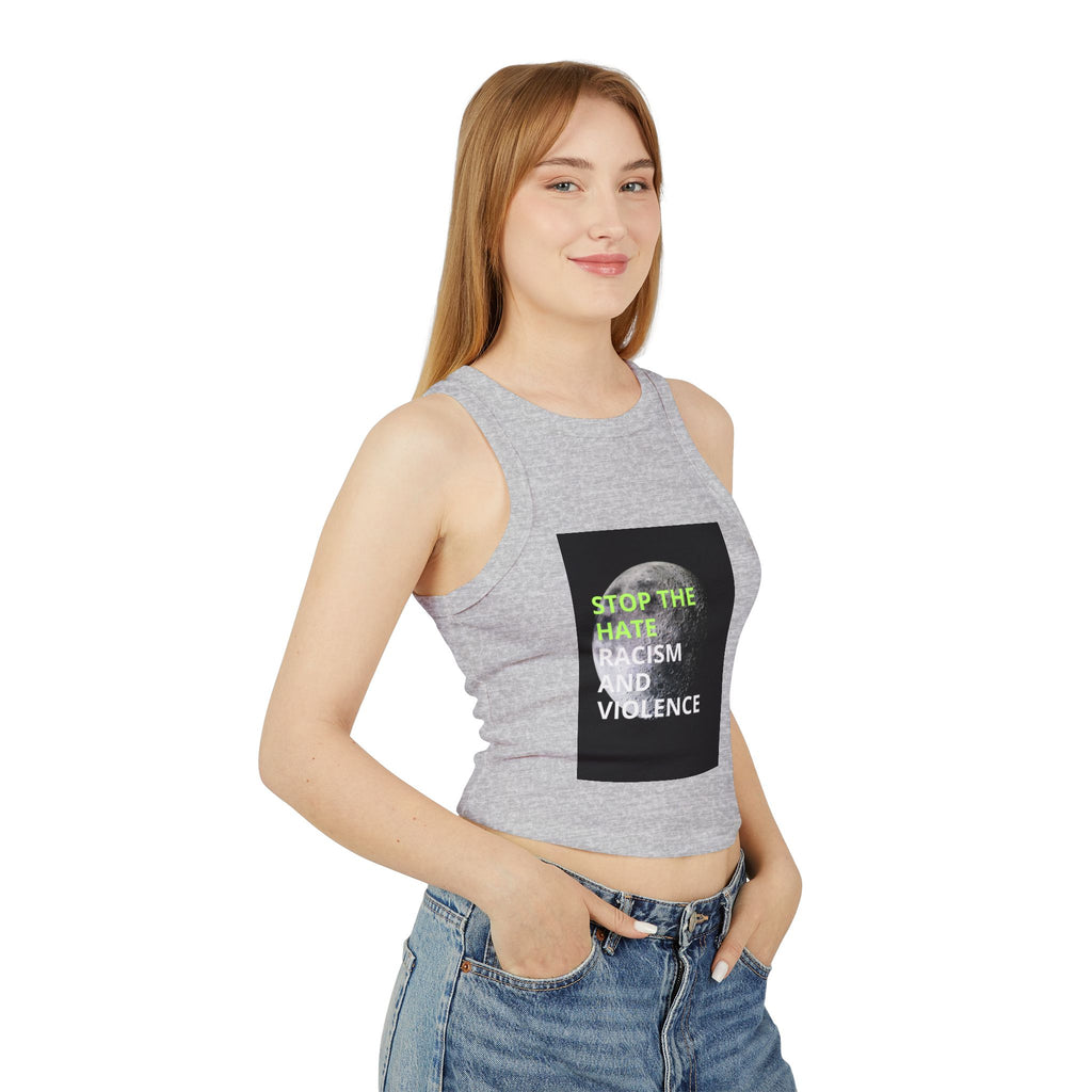 Stop the Hate Racer Tank Top — Anti-Racism Graphic Crop Tank