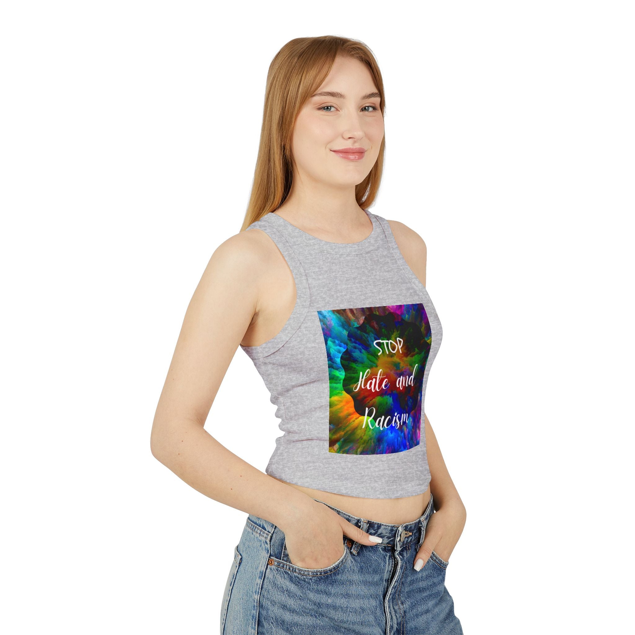 Stop Hate and Racism Tank Top — Women's Tie-Dye Social Justice Crop