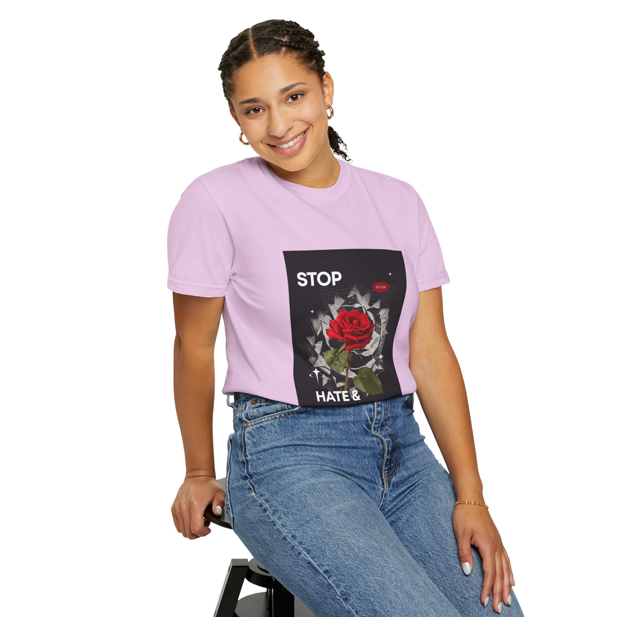 Stop Hate & Violence T-Shirt — Rose Protest Graphic Tee