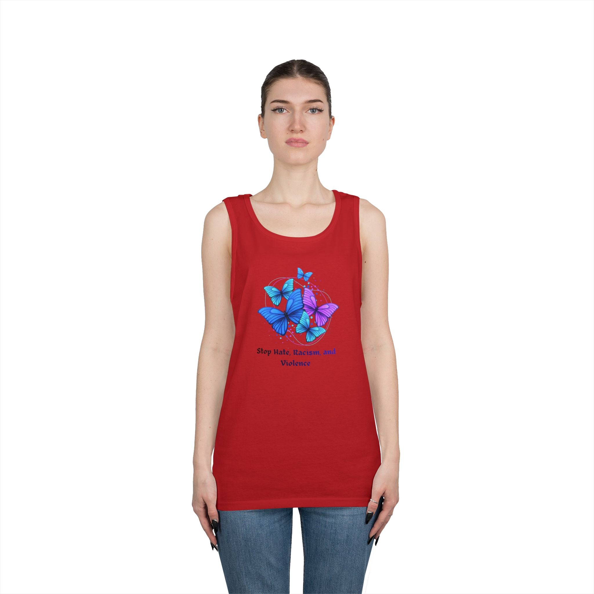 Butterfly Peace Tank Top — "Stop Hate, Racism, and Violence" Graphic Tank