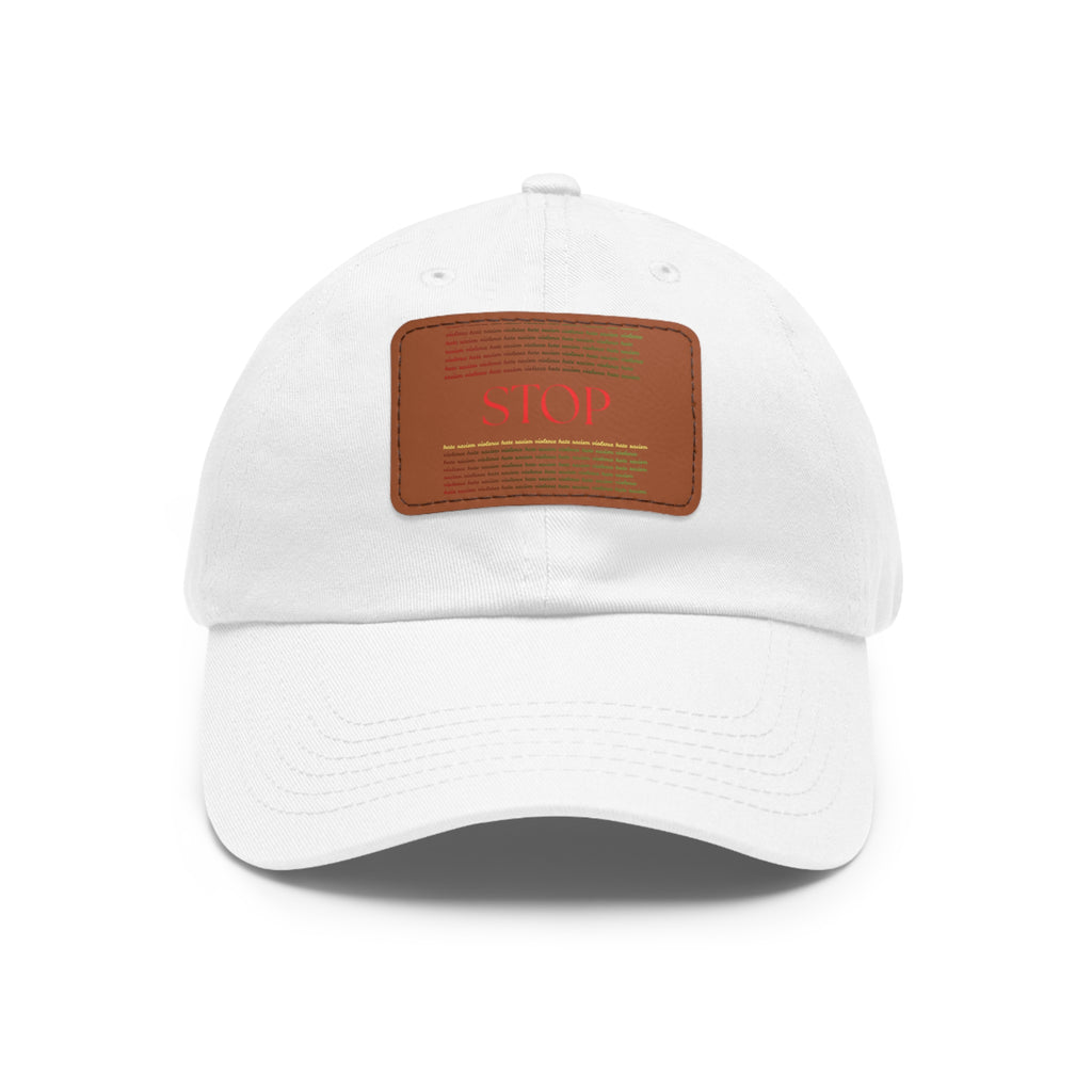 Leather Patch Dad Hat — 'STOP' Embossed Casual Baseball Cap