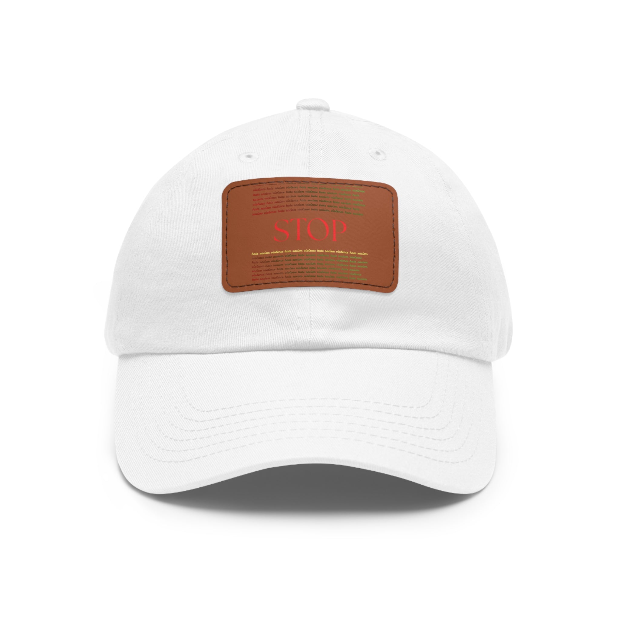 Leather Patch Dad Hat — 'STOP' Embossed Casual Baseball Cap