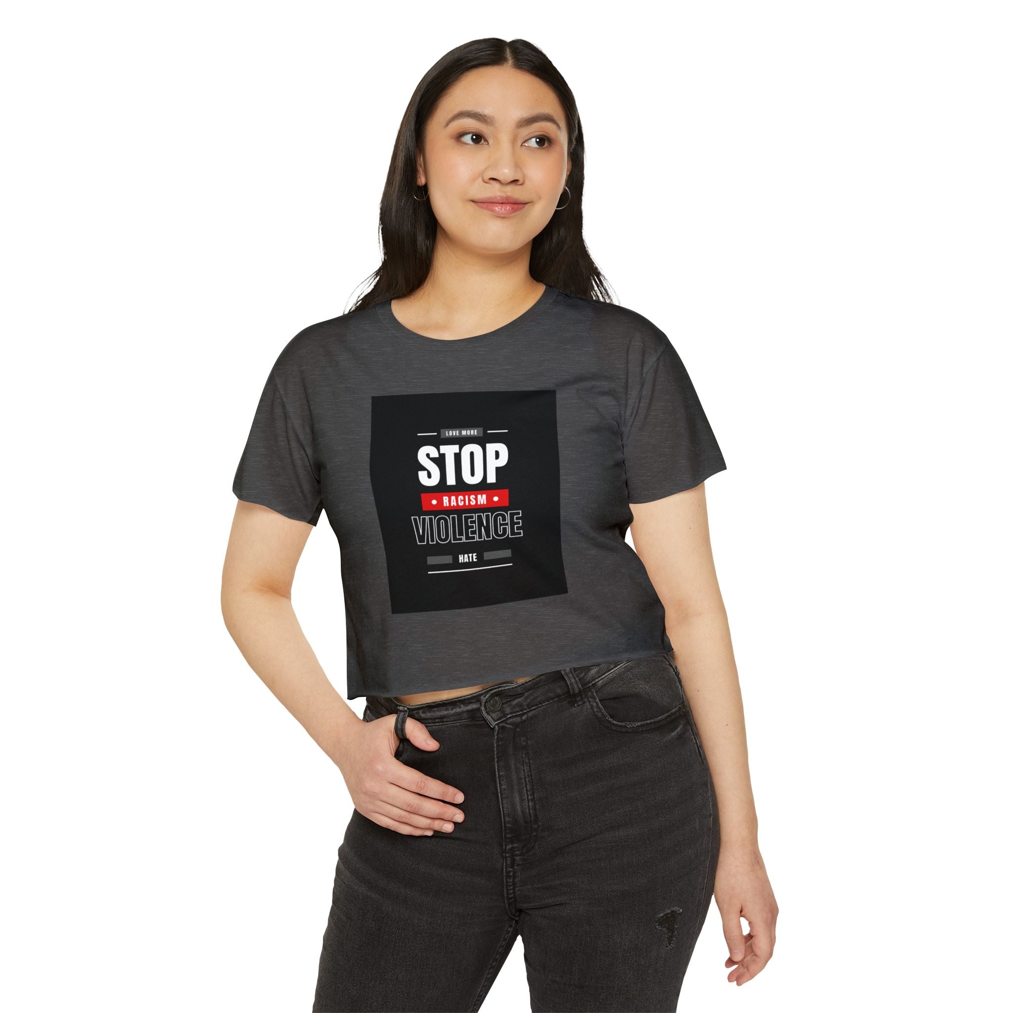 Stop Racism Stop Violence Crop Top — Women's Protest Festival Tee