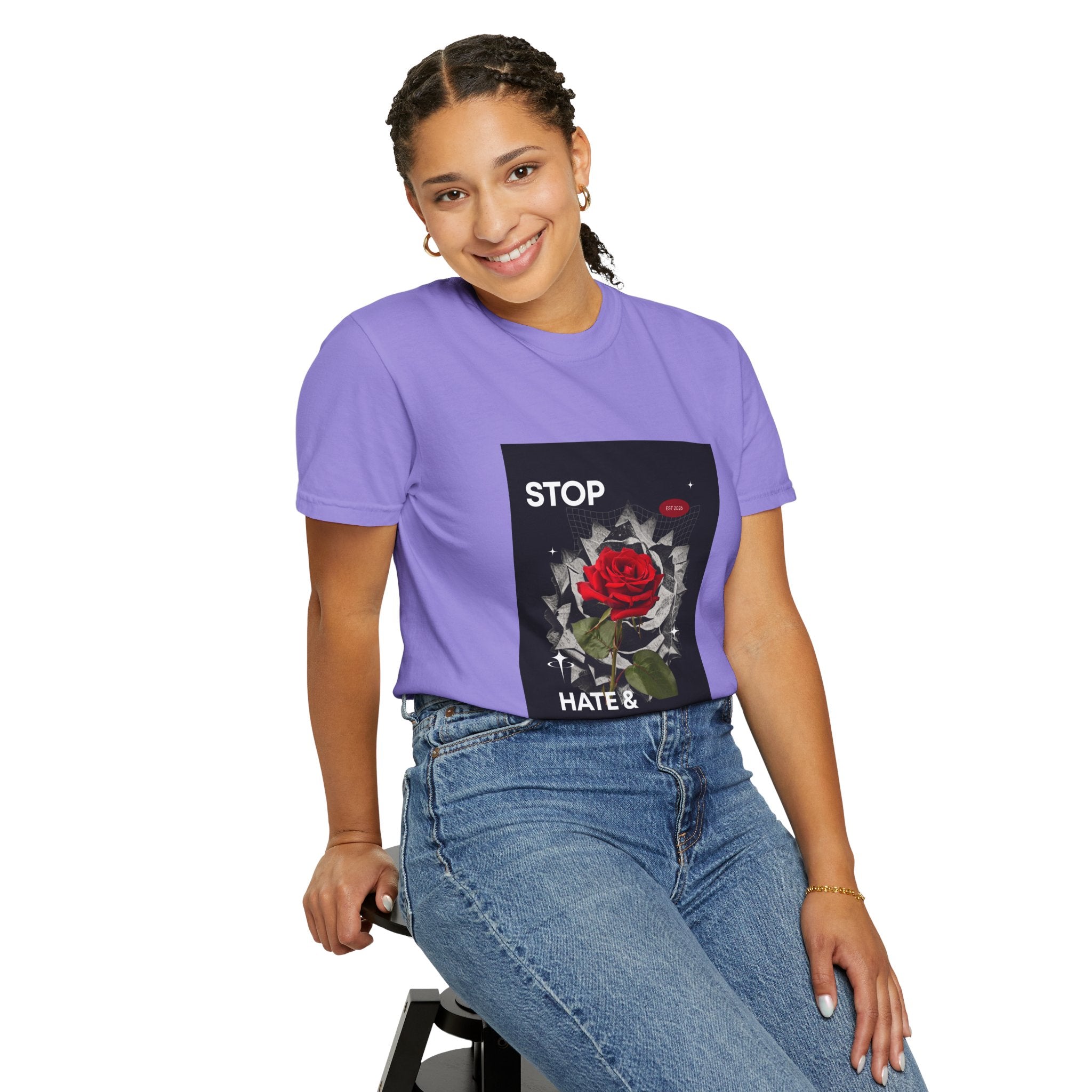 Stop Hate & Violence T-Shirt — Rose Protest Graphic Tee