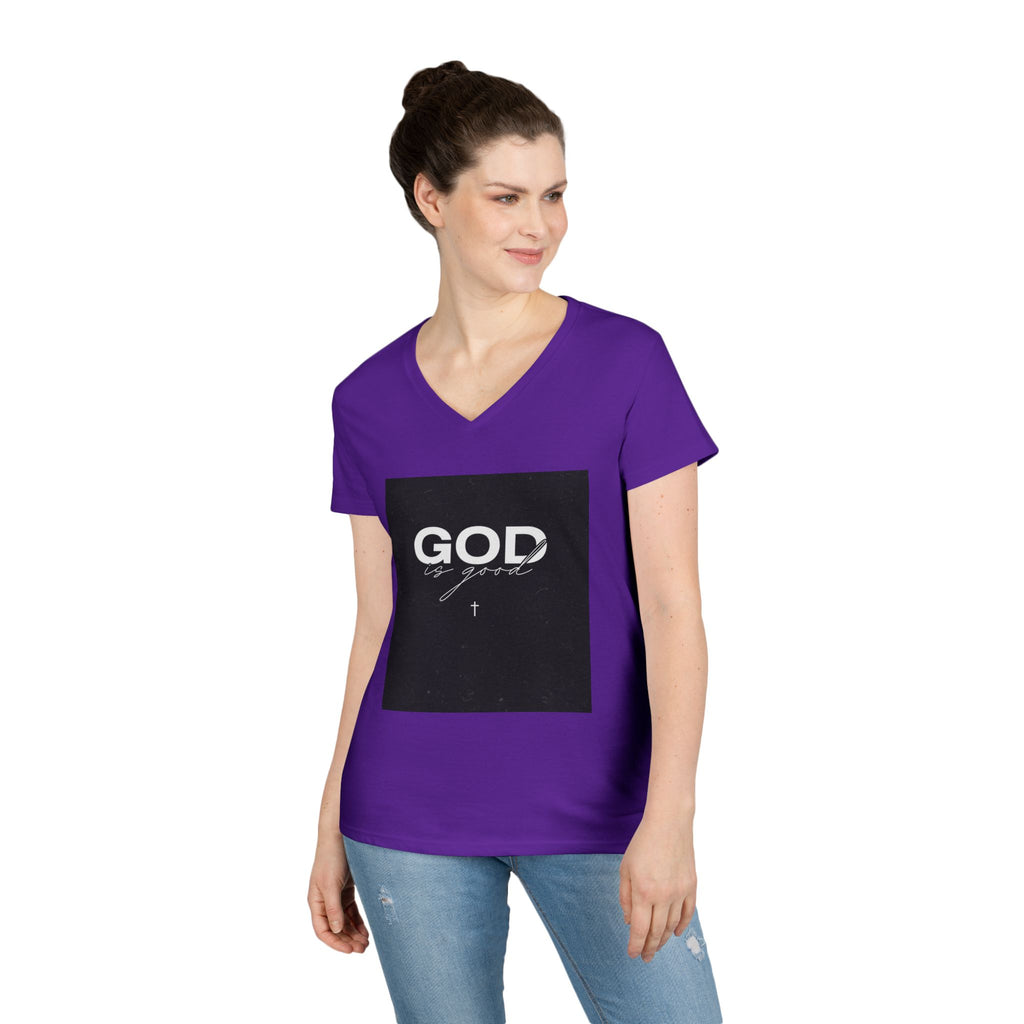 Faith Graphic V-Neck Tee — "GOD" Script Design