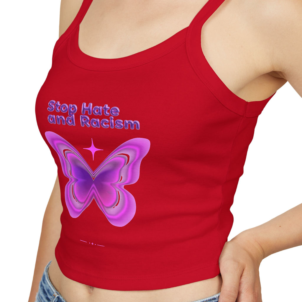 Stop Hate and Racism Butterfly Tank Top — Women's Pink Activist Crop