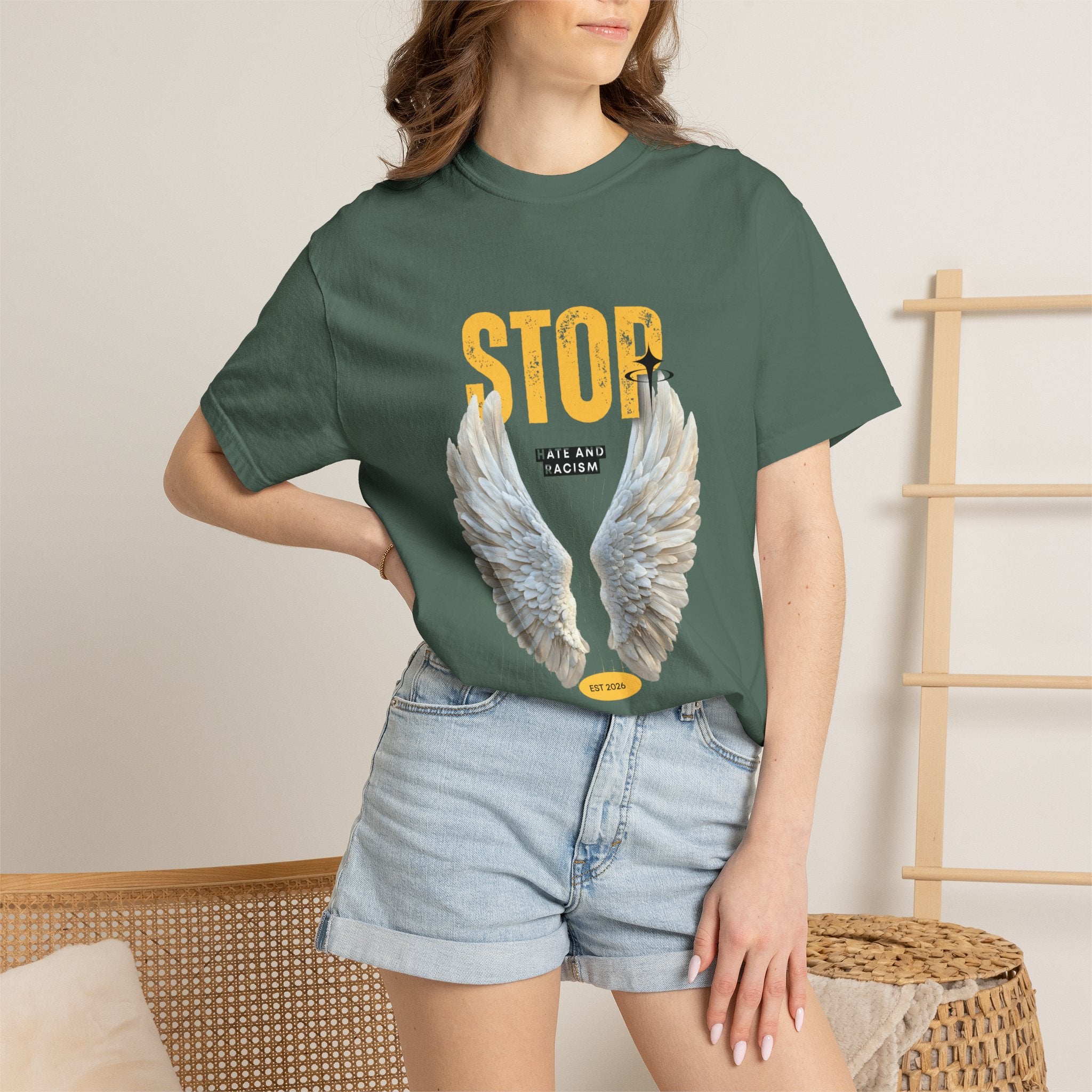 Angel Wings "STOP" Graphic T‑Shirt
