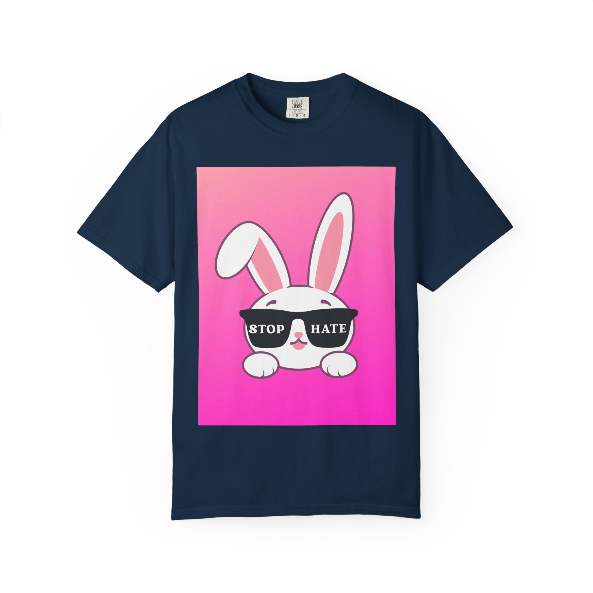 Stop Hate Bunny T‑Shirt — Pink Gradient Anti‑Hate Tee