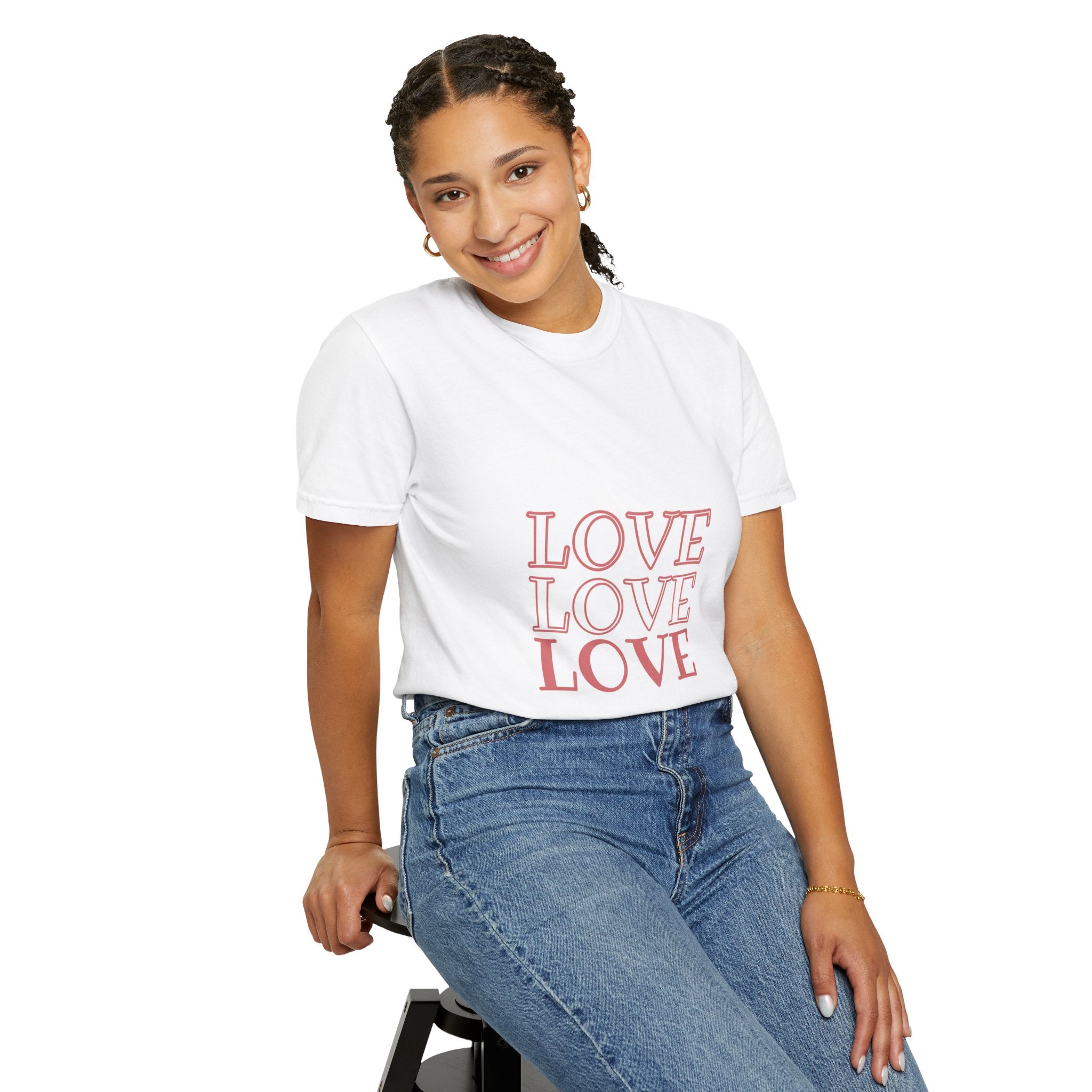 Love Love Love T-Shirt — Vintage Pink Stacked Text Tee