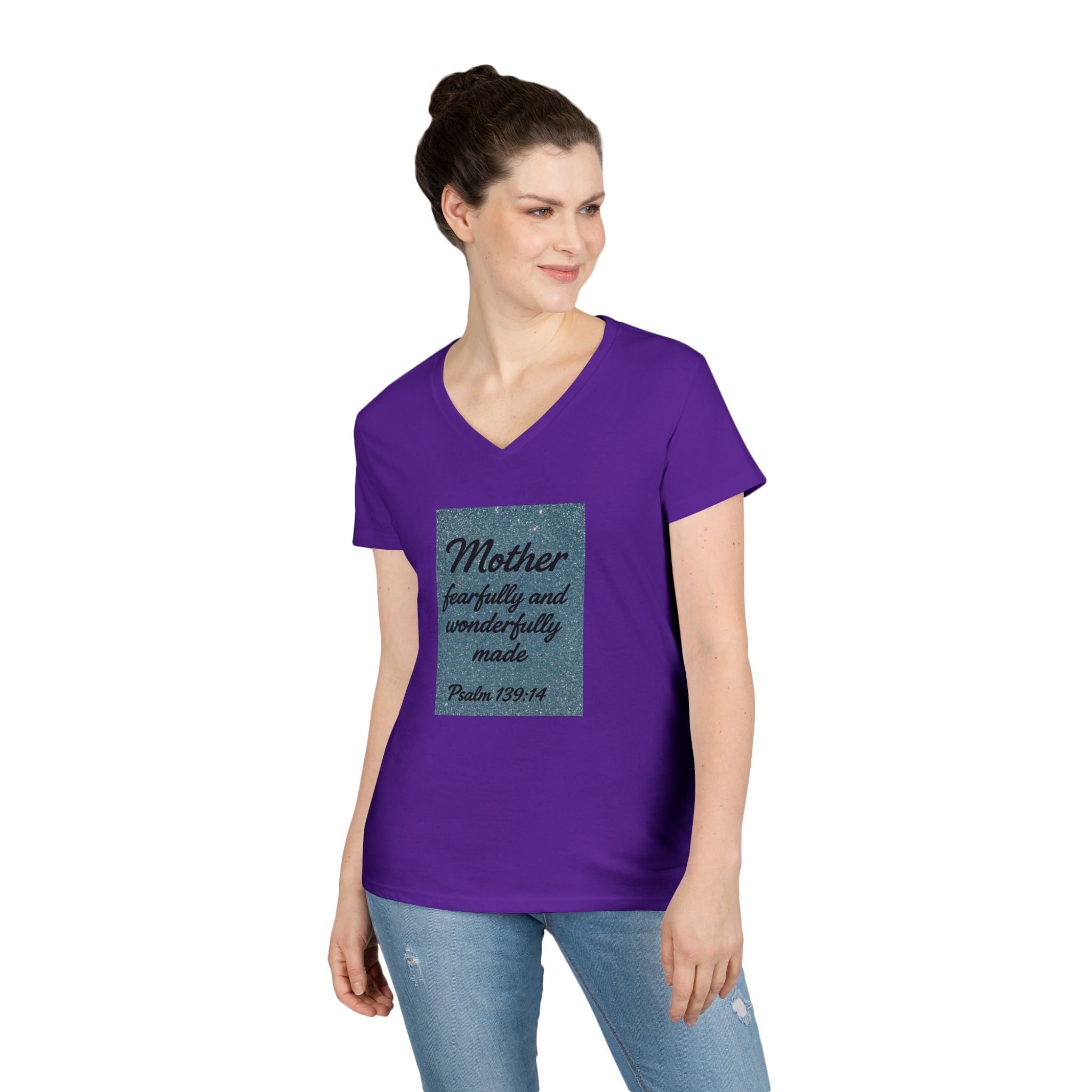Mother 'Fearfully and Wonderfully Made' V‑Neck Tee — Psalm 139:14 Christian Mom Shirt