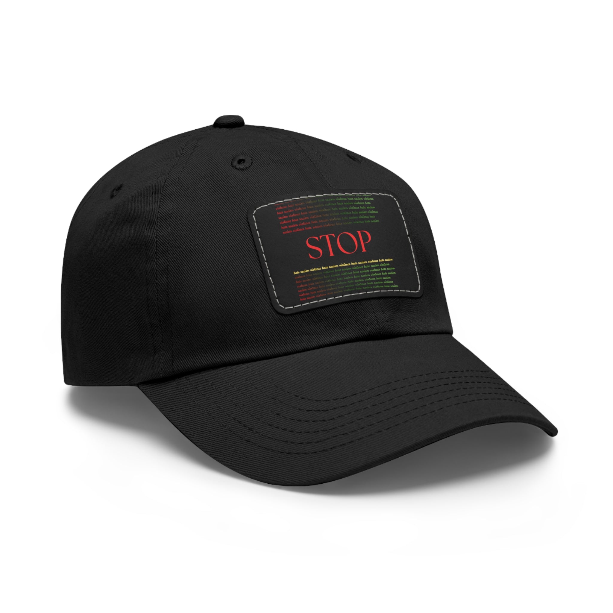 Leather Patch Dad Hat — 'STOP' Embossed Casual Baseball Cap