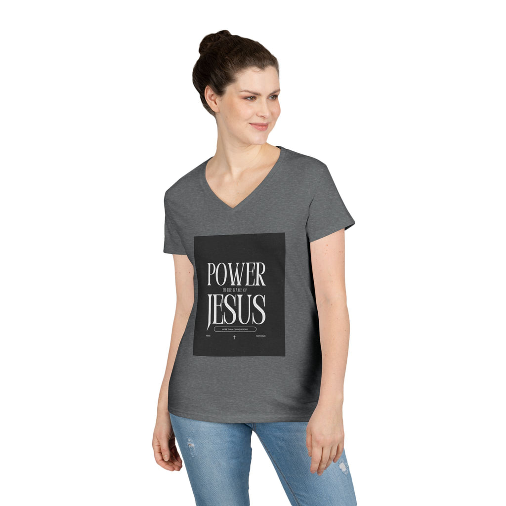 Power of Jesus Ladies' V-Neck T-Shirt — Inspirational Christian Faith Tee