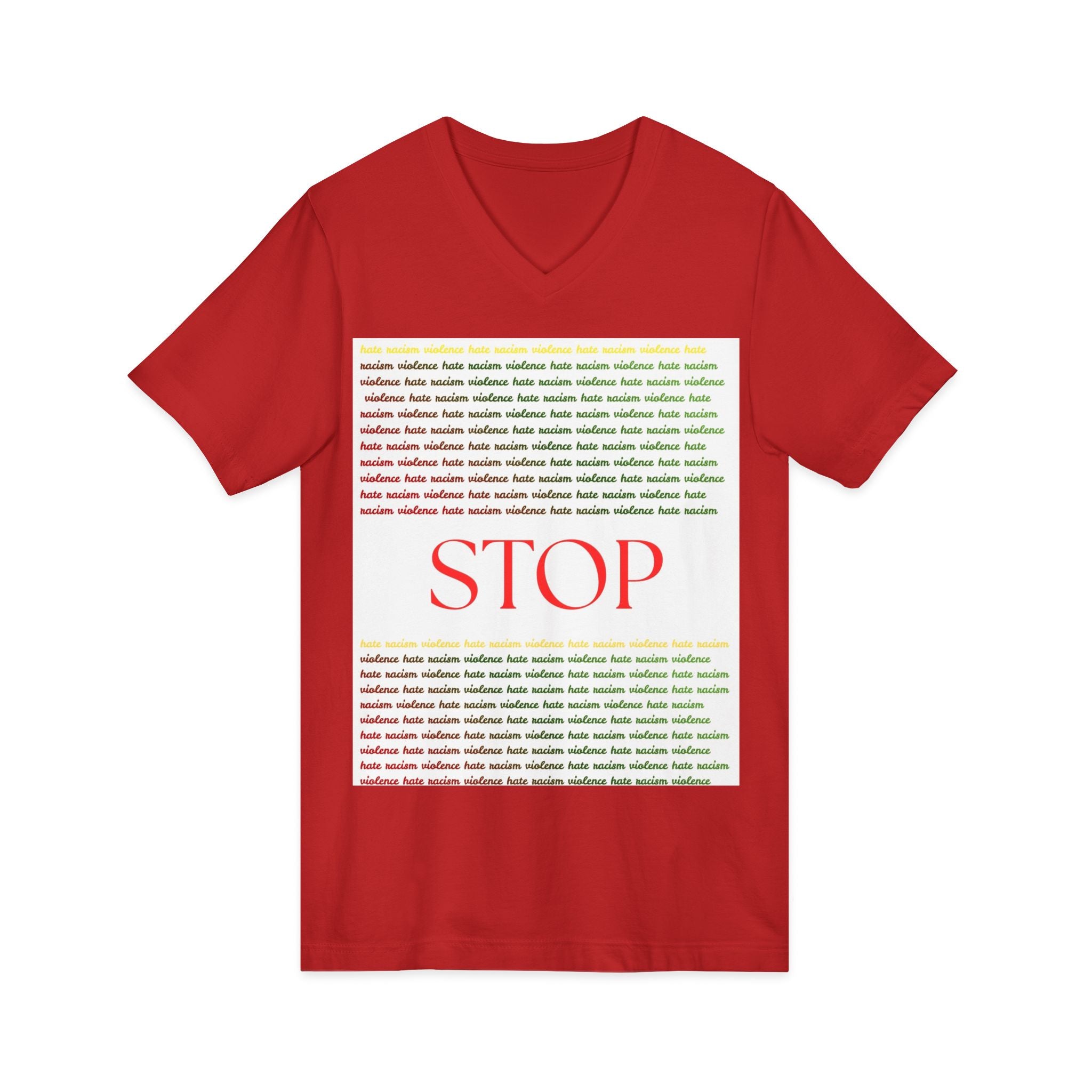 STOP Graphic V-Neck Tee — Bold Typographic Statement Shirt