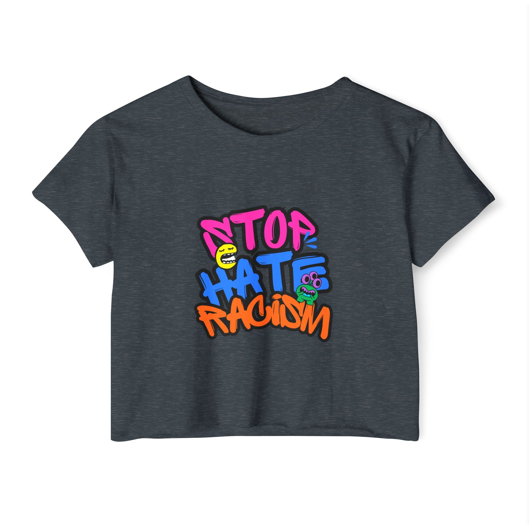 Crop Top — "Stop Hate Racism" Colorful Graffiti Festival Tee