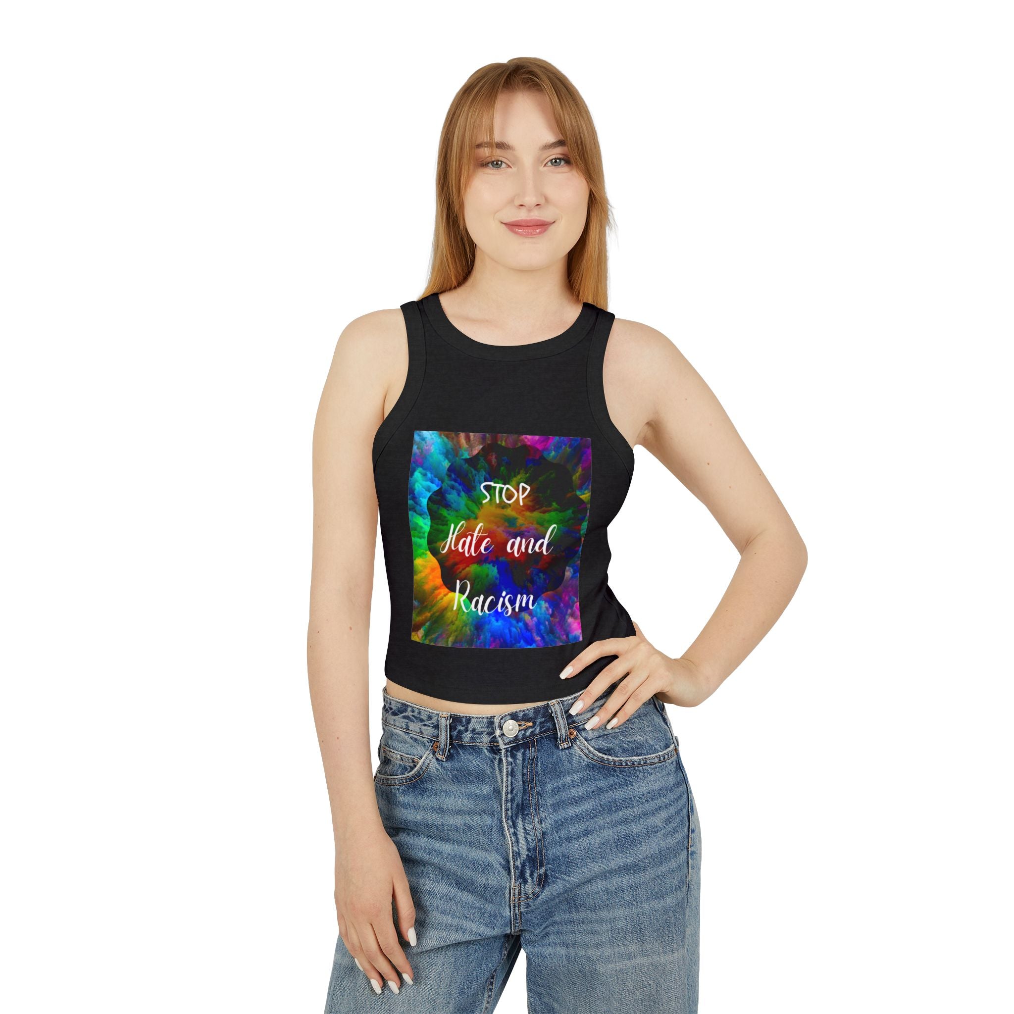 Stop Hate and Racism Tank Top — Women's Tie-Dye Social Justice Crop