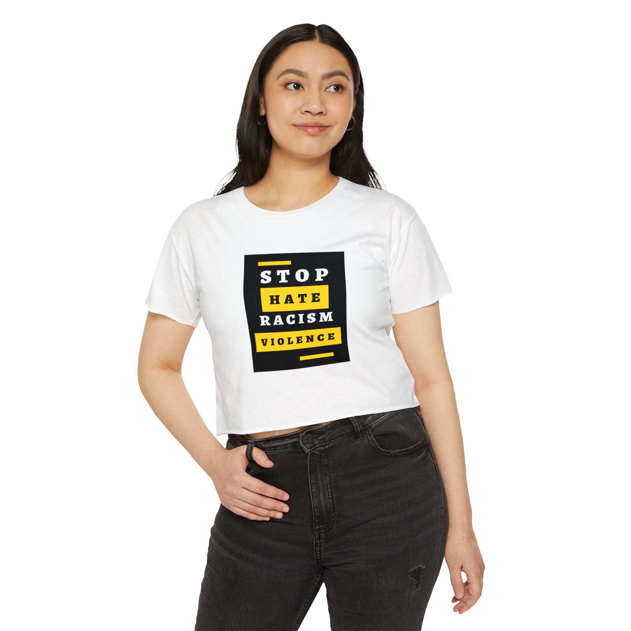 Stop Hate Racism Violence Crop Top — Women's Protest Festival Tee