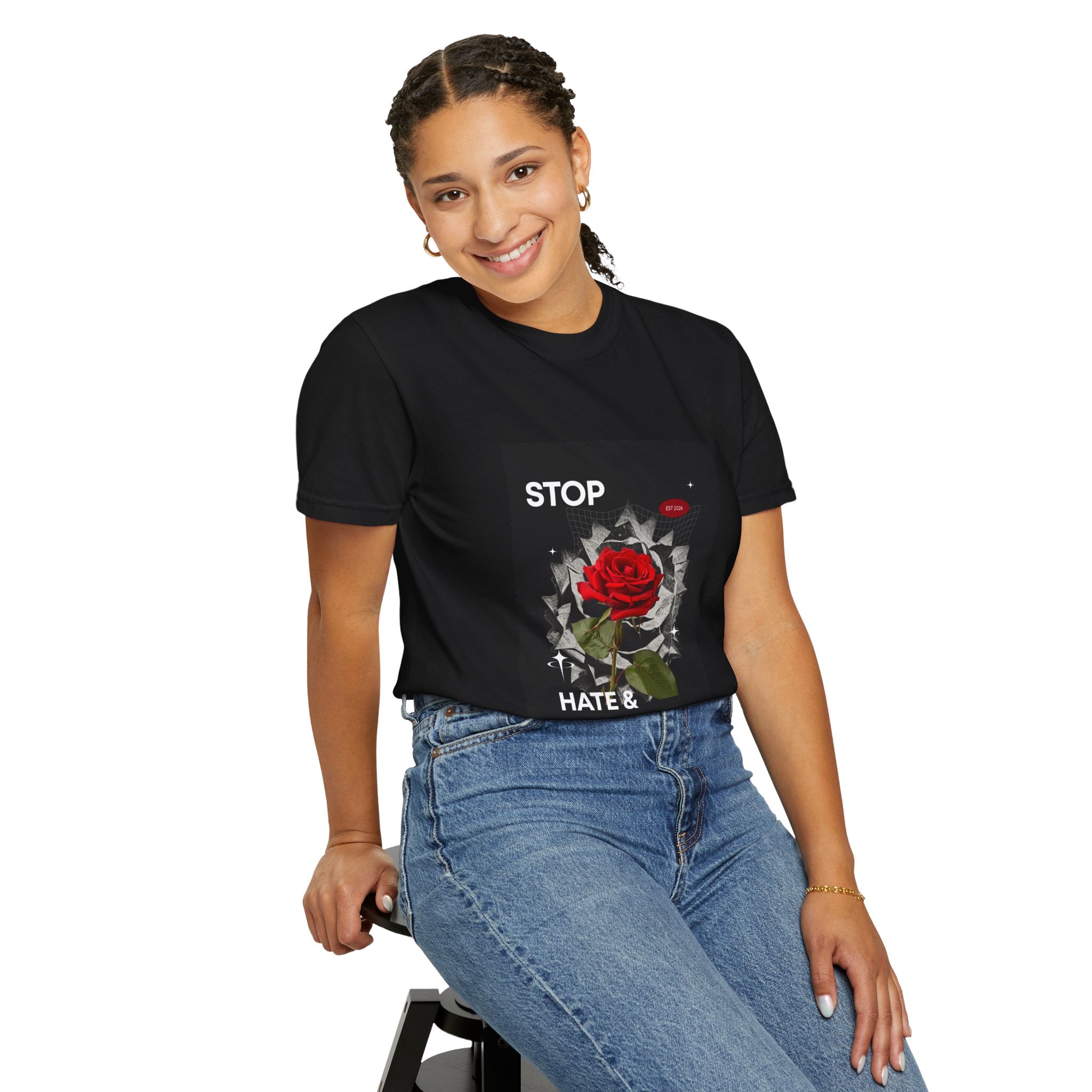 Stop Hate & Violence T-Shirt — Rose Protest Graphic Tee