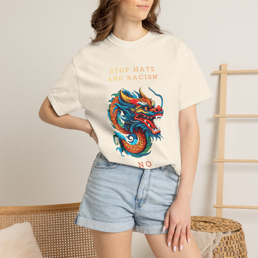 T-Shirt — 'Stop Hate and Racism, No Violence' Dragon Graphic Tee