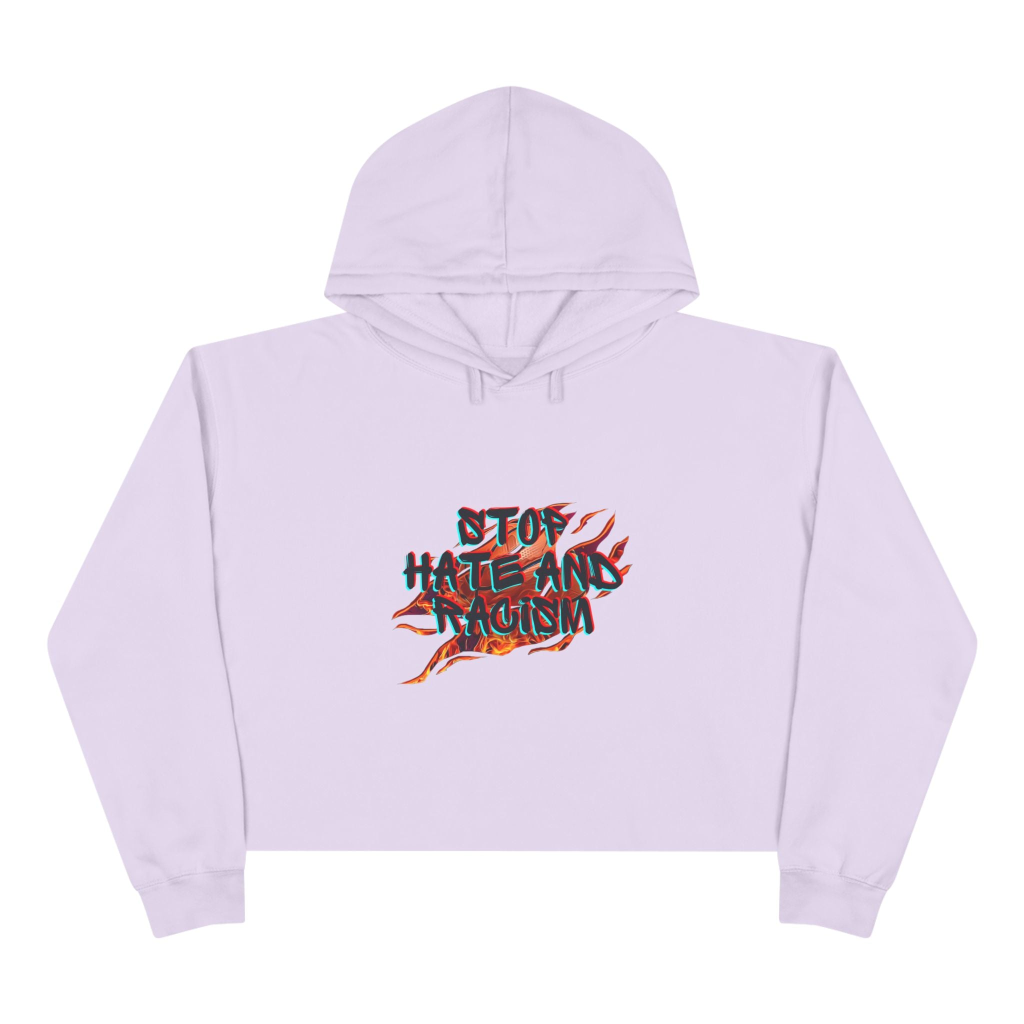 Crop Hoodie — “Stop Hating, Start Living” Flame Graphic Cropped Hoodie