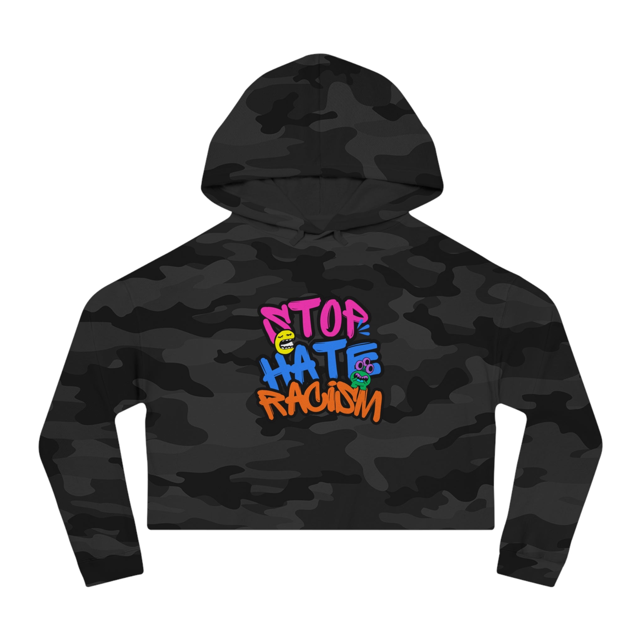 Cropped Hoodie "Stop Hate, Not People" Graffiti Anti-Racism Sweatshirt