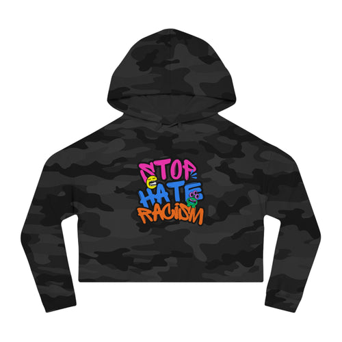 Cropped Hoodie "Stop Hate, Not People" Graffiti Anti-Racism Sweatshirt