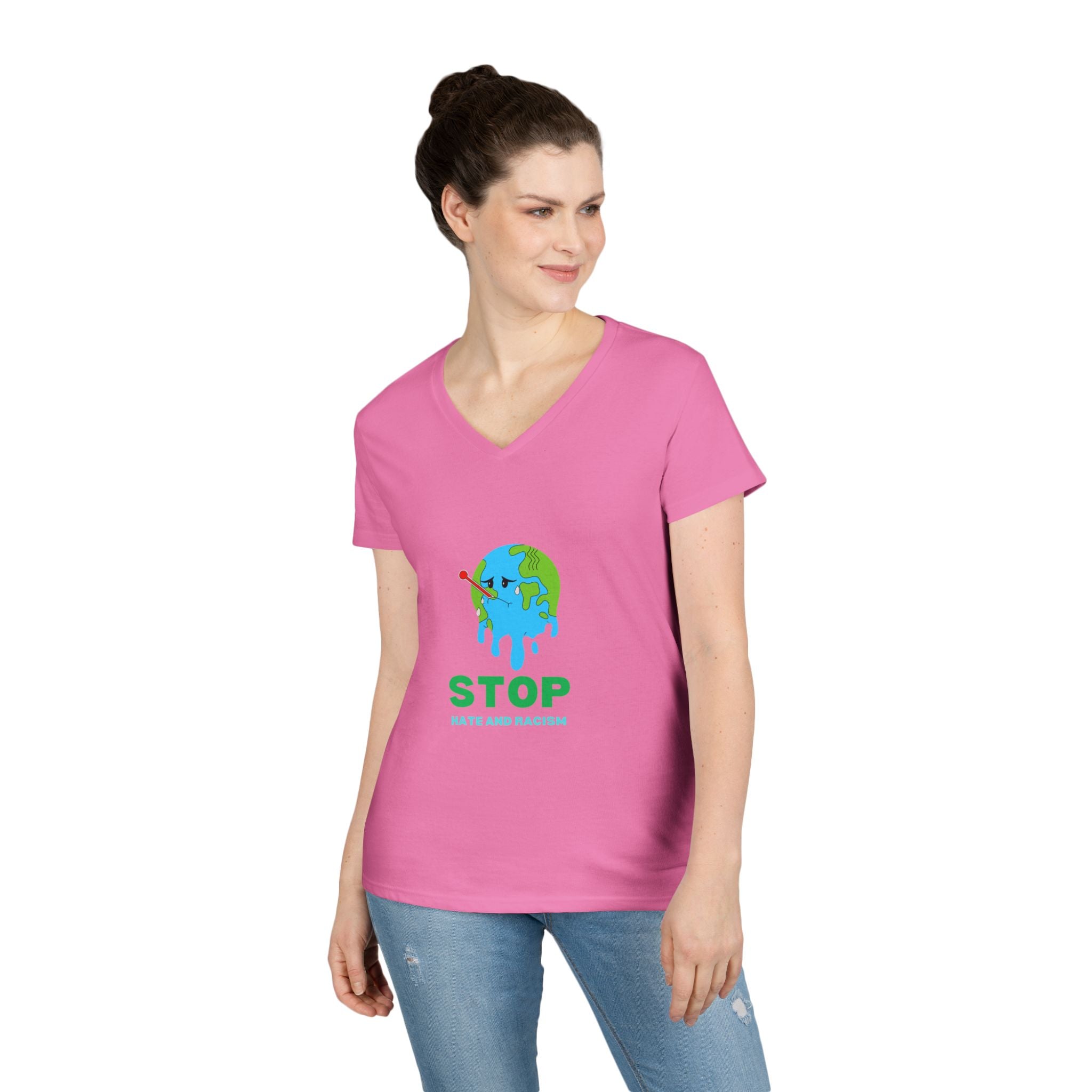 Stop Hate and Racism Eco V-Neck T-Shirt
