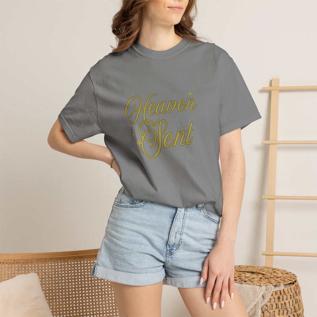 Heaven Sent Graphic Tee – Script Text Logo Cotton T-Shirt