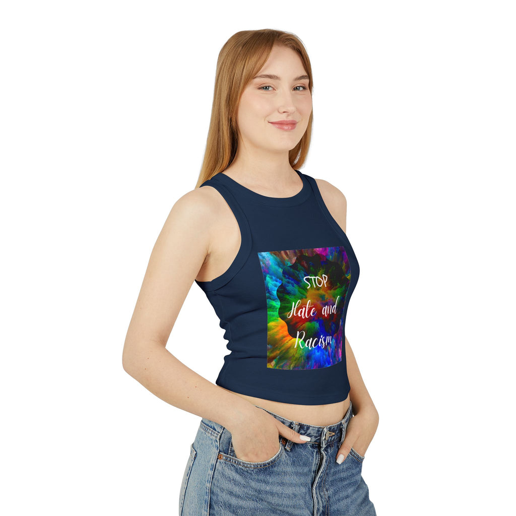 Stop Hate and Racism Tank Top — Women's Tie-Dye Social Justice Crop