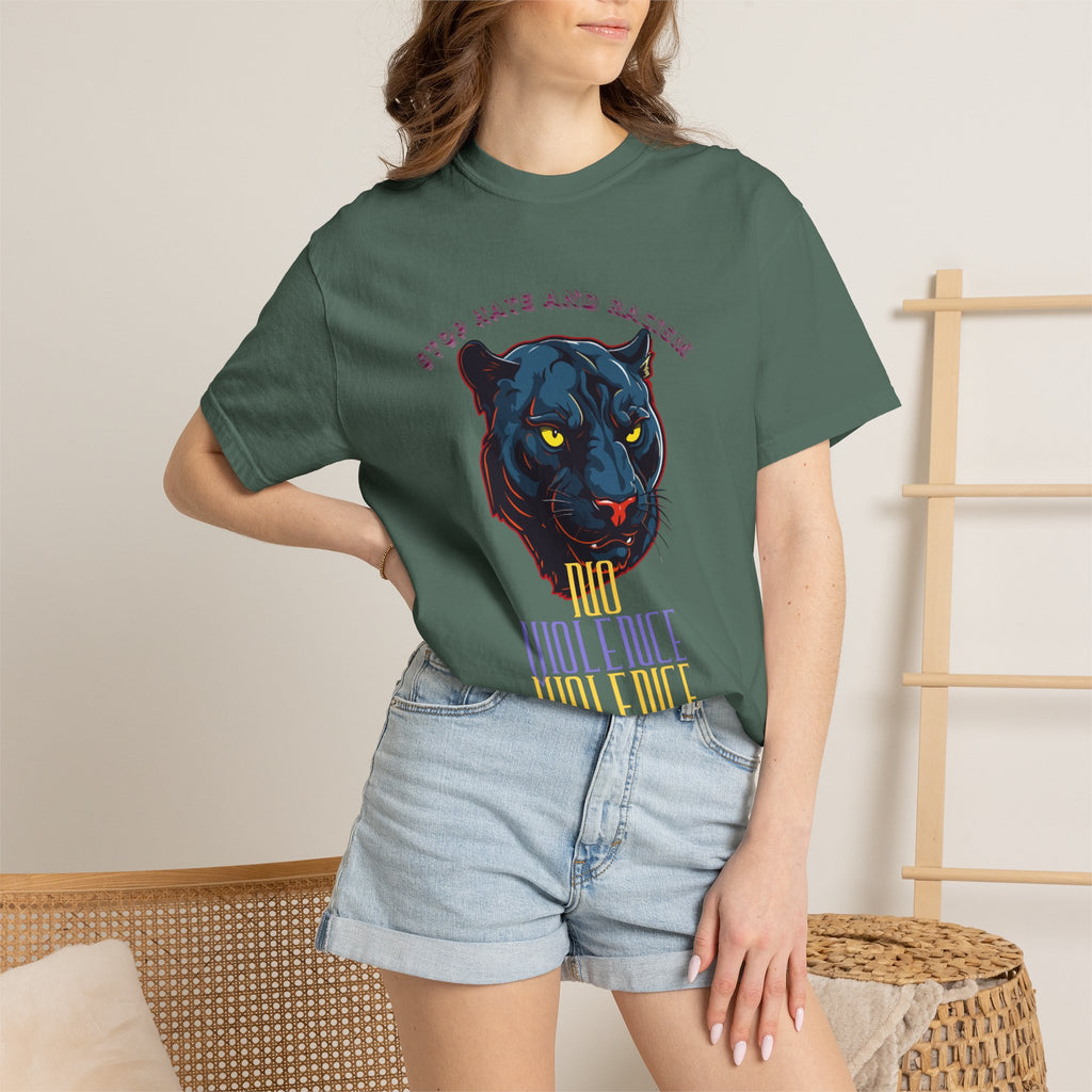 No Violence Panther T-Shirt — Graphic Animal Tee with 'No Violence' Text