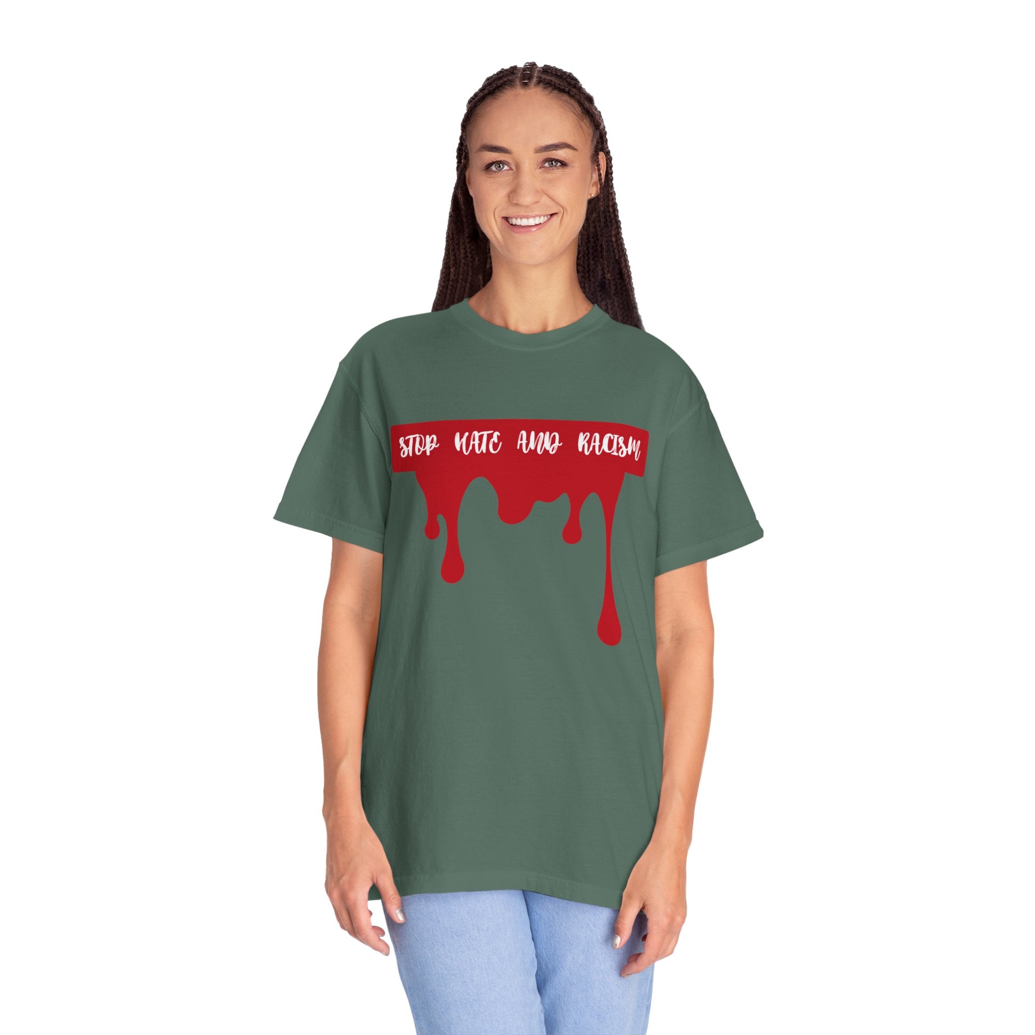 T-Shirt “Stop Hate, End Racism” Dripping Blood Graphic Tee