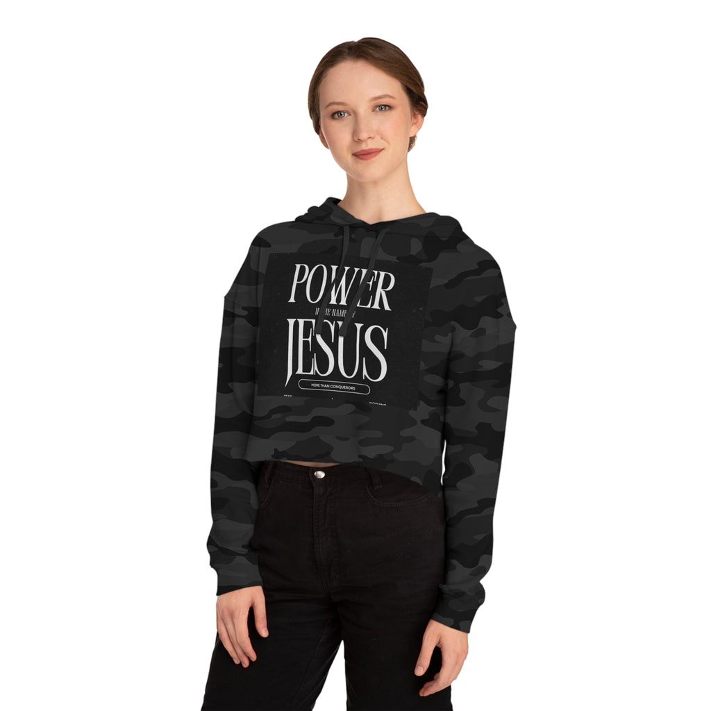 Cropped Hoodie — 'Power In The Name Of Jesus' Christian Faith Sweatshirt