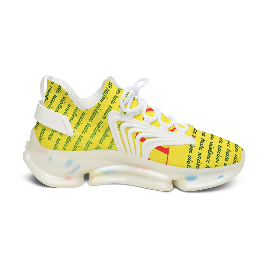 Women's Mesh Sneakers — Yellow 'hate' Pattern Breathable Fashion Runner