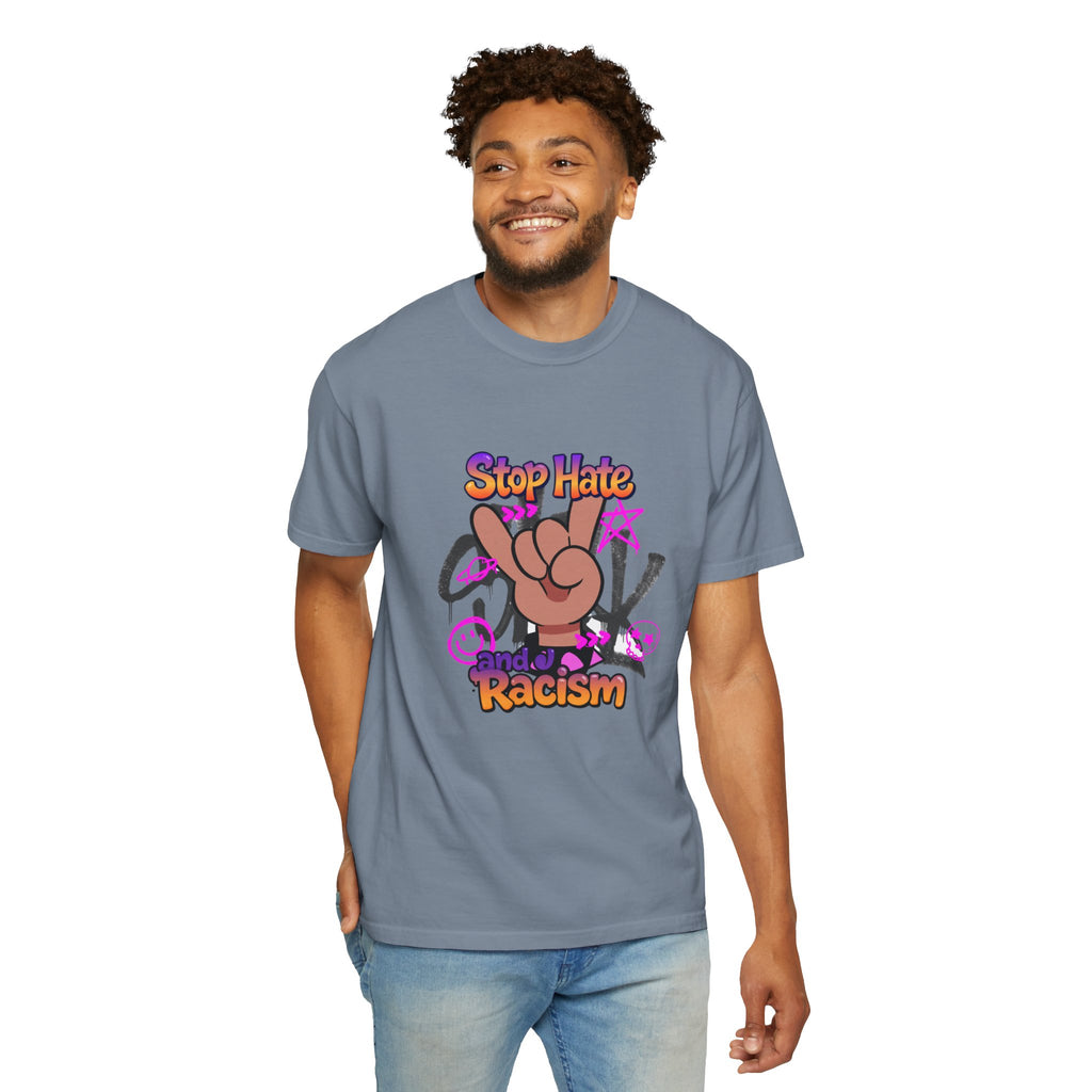 Stop Hate and Racism Graphic T-Shirt – Anti-Racism Solidarity Tee